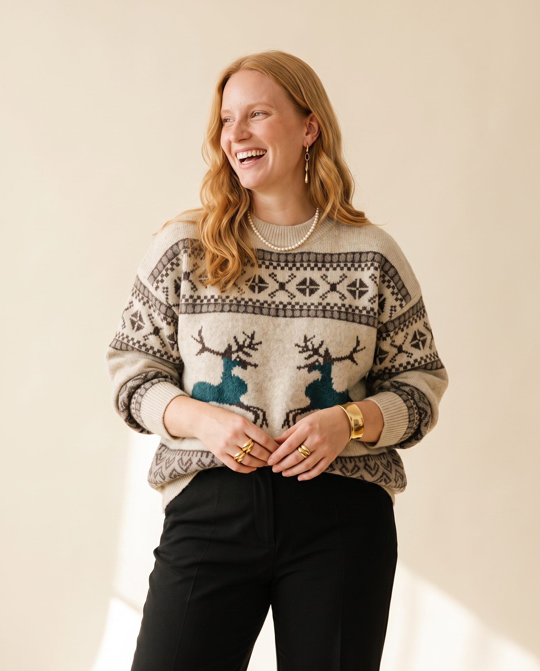 Layered Collar Knit — worn by a model against a warm ivory studio backdrop