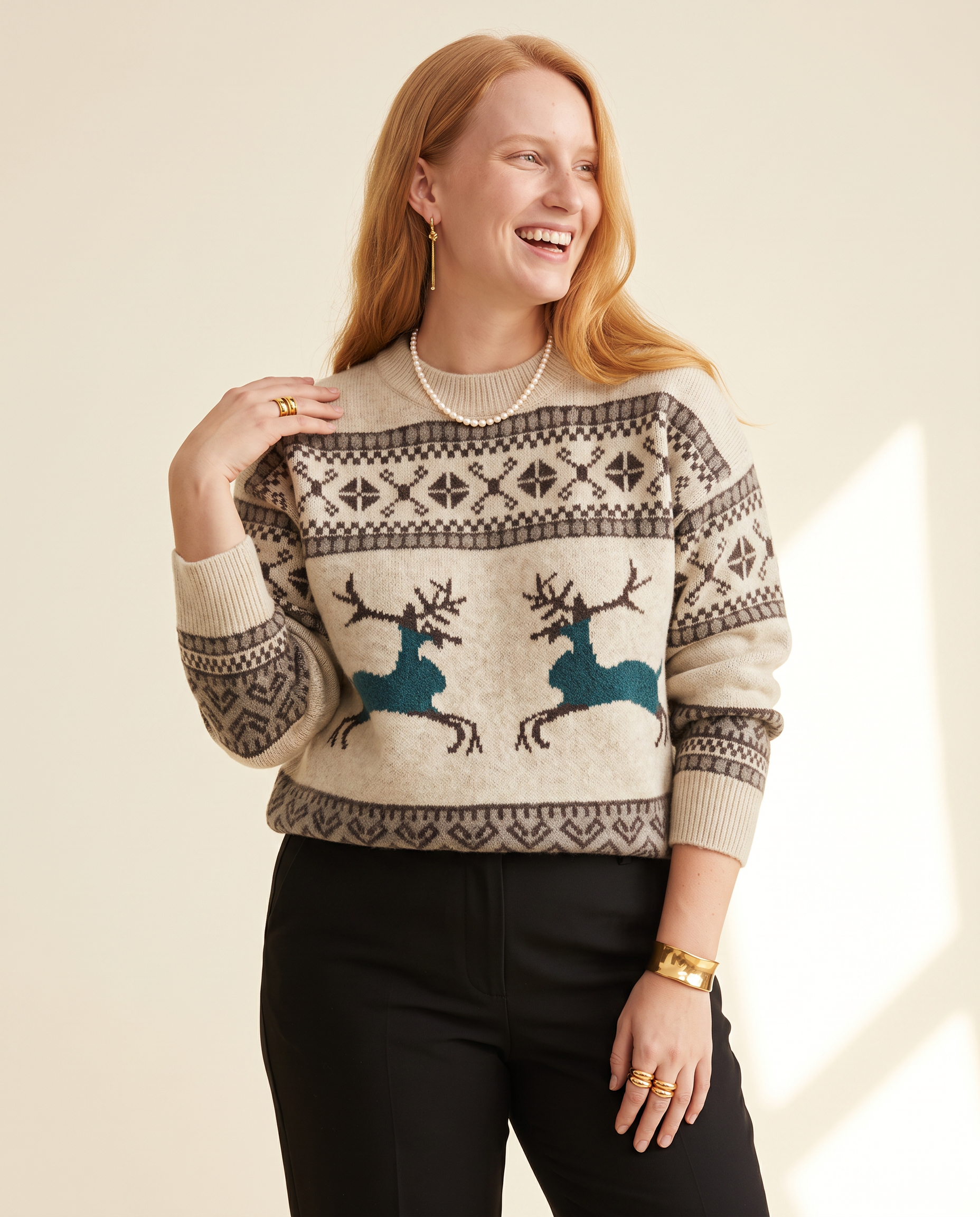 Layered Collar Knit — three-quarter view, on a warm ivory studio backdrop