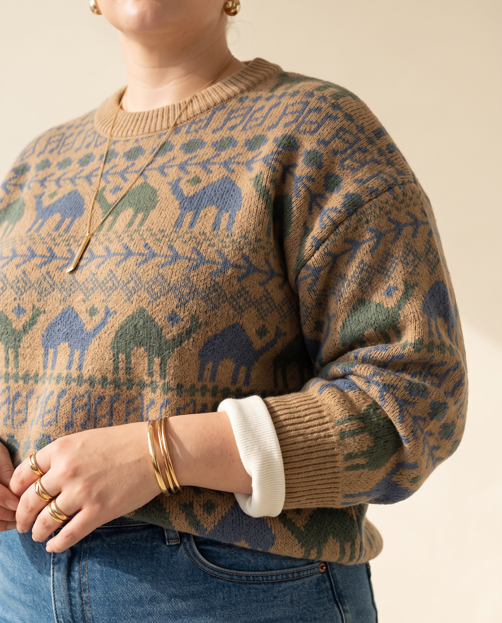 Everyday Crew Sweater — knit detail, on a warm ivory studio backdrop