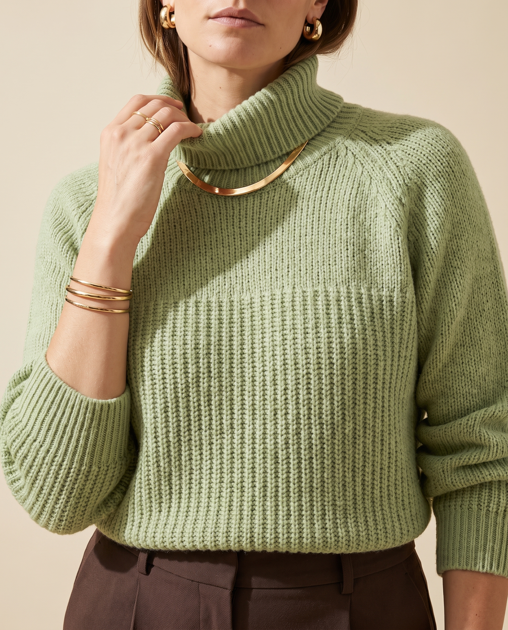 Raglan Collar Knit — knit detail, on a pale sand studio backdrop