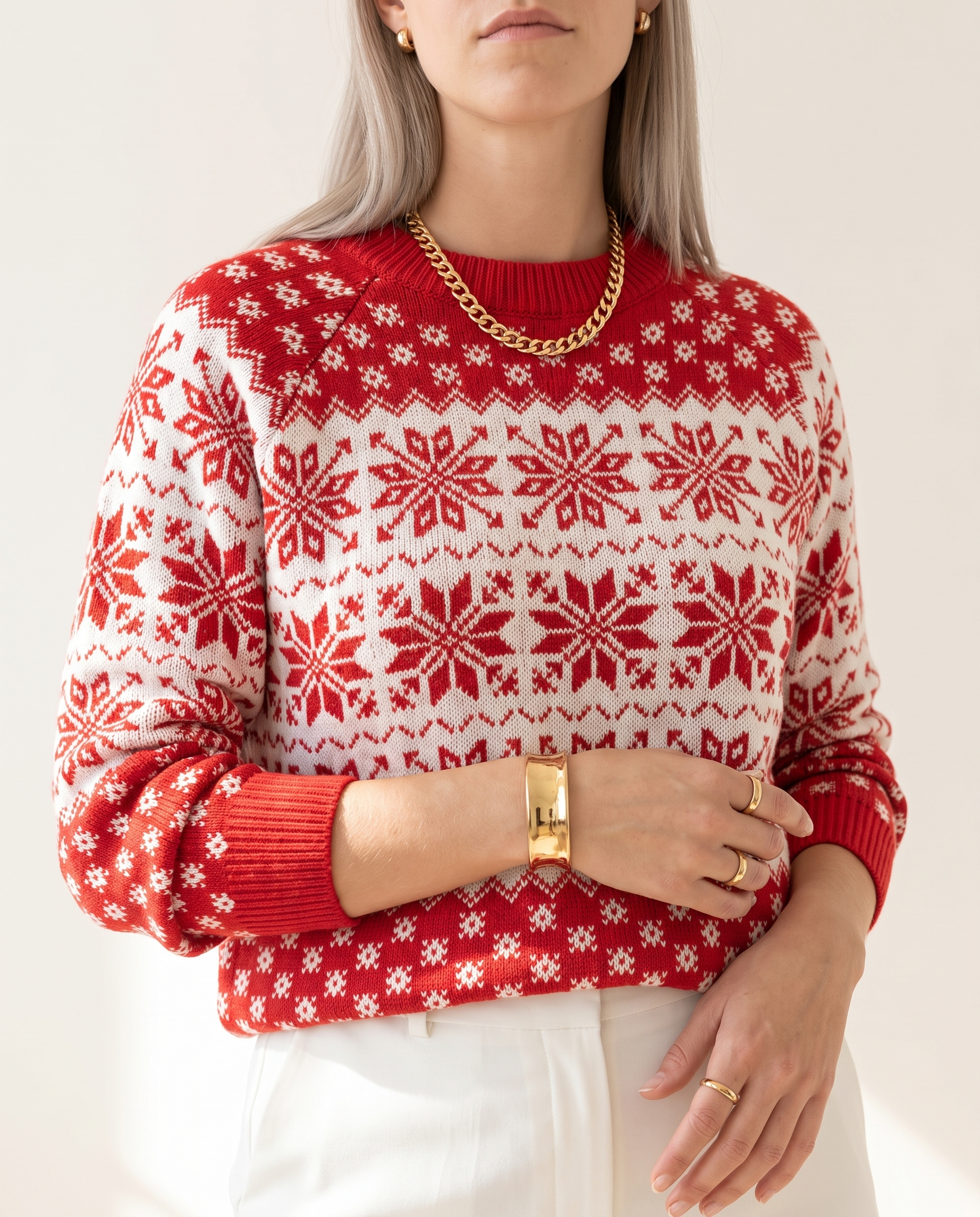 Snowflake Sweater — knit detail, on a soft off-white studio backdrop