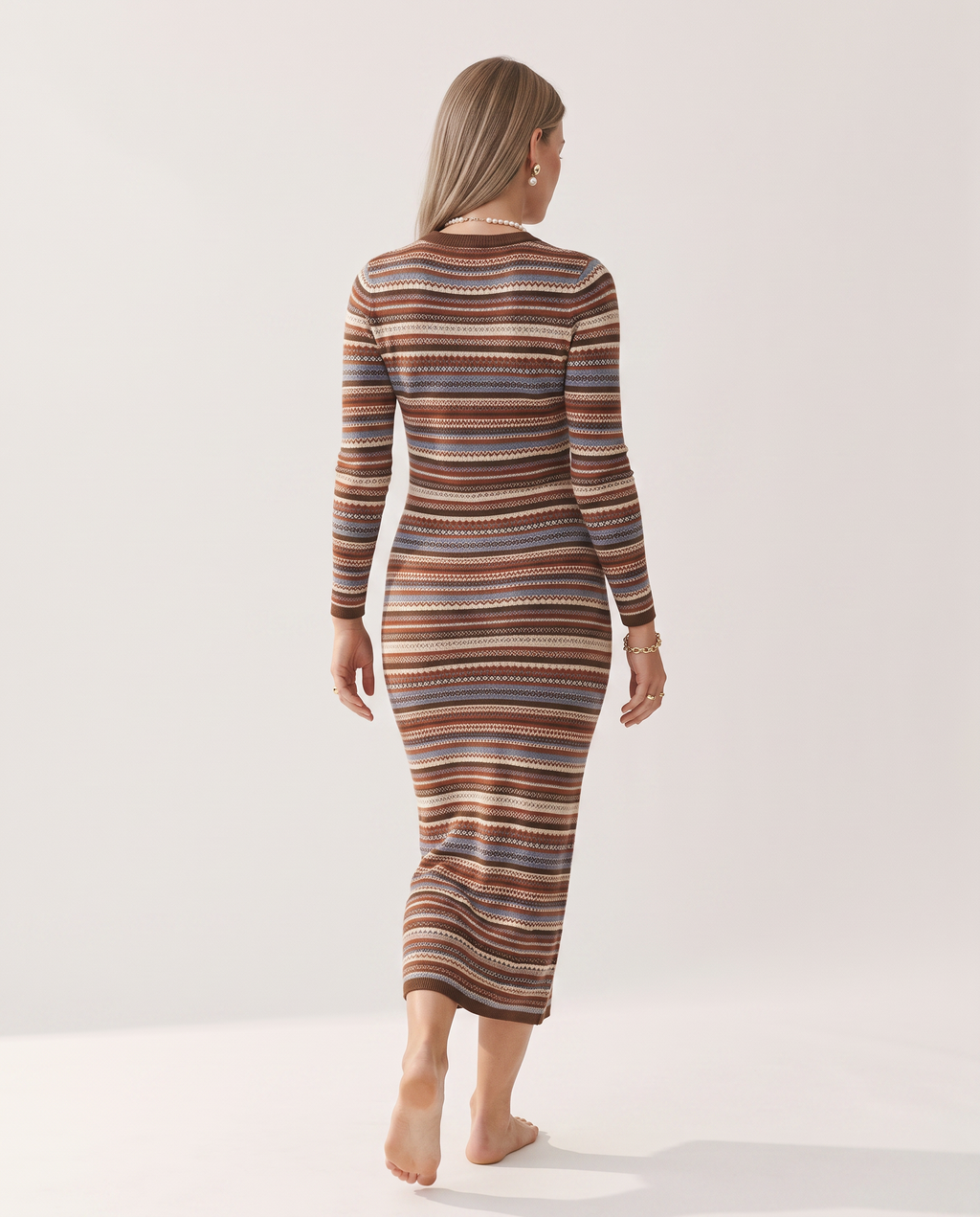 Colourblock Knit Dress — back view, on a soft off-white studio backdrop