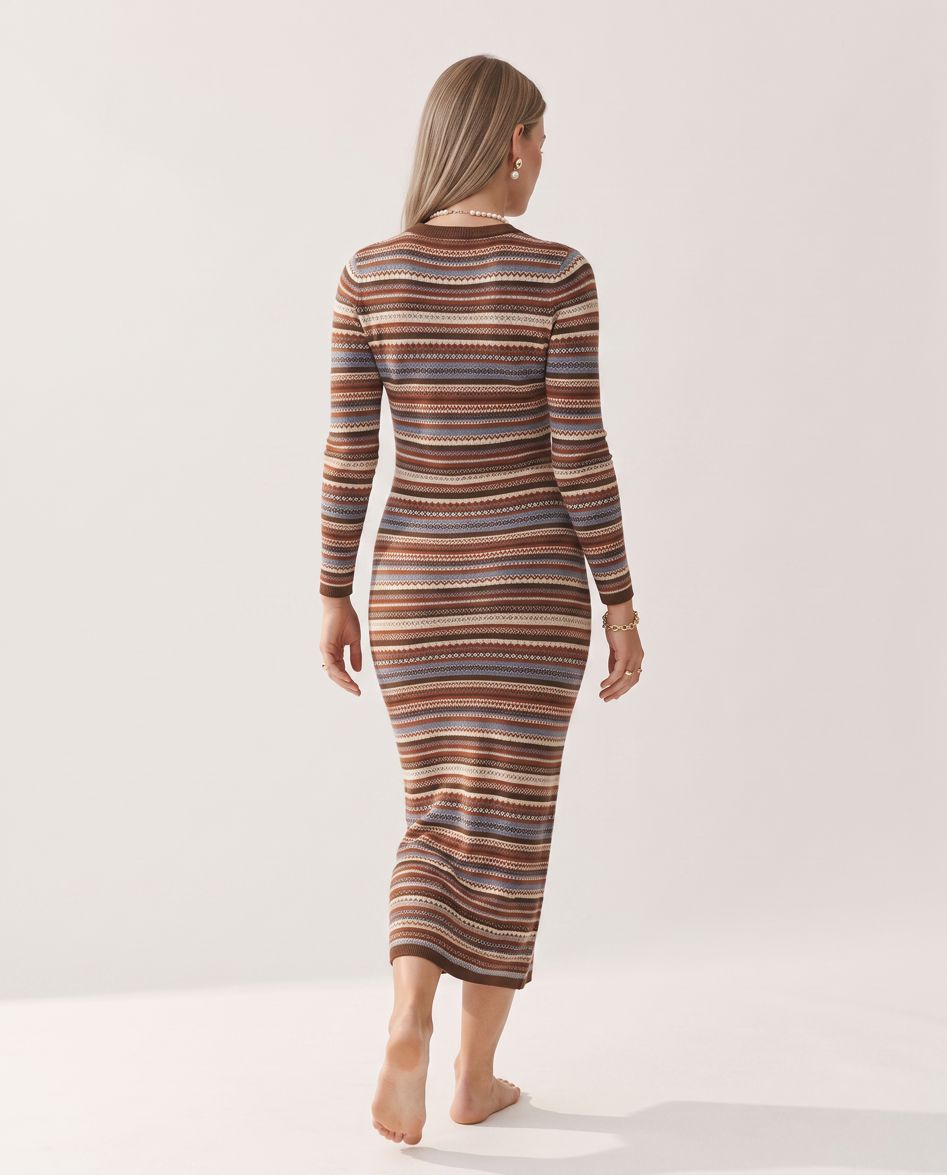 Colourblock Knit Dress — back view, on a soft off-white studio backdrop