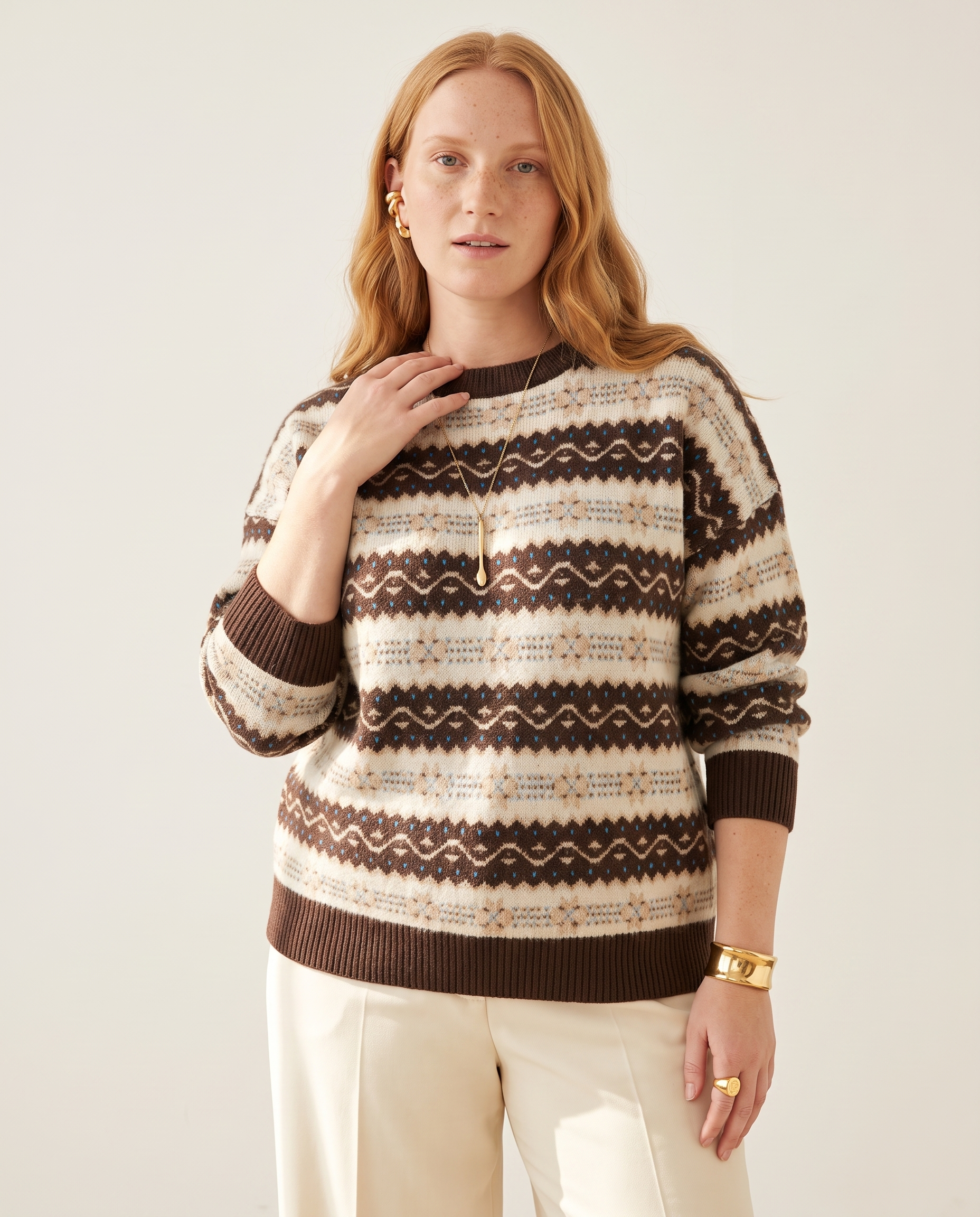 Cloud Knit Crewneck — three-quarter view, on a soft off-white studio backdrop