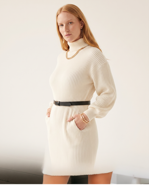 Belted Rib Knit Dress, on a soft off-white studio backdrop