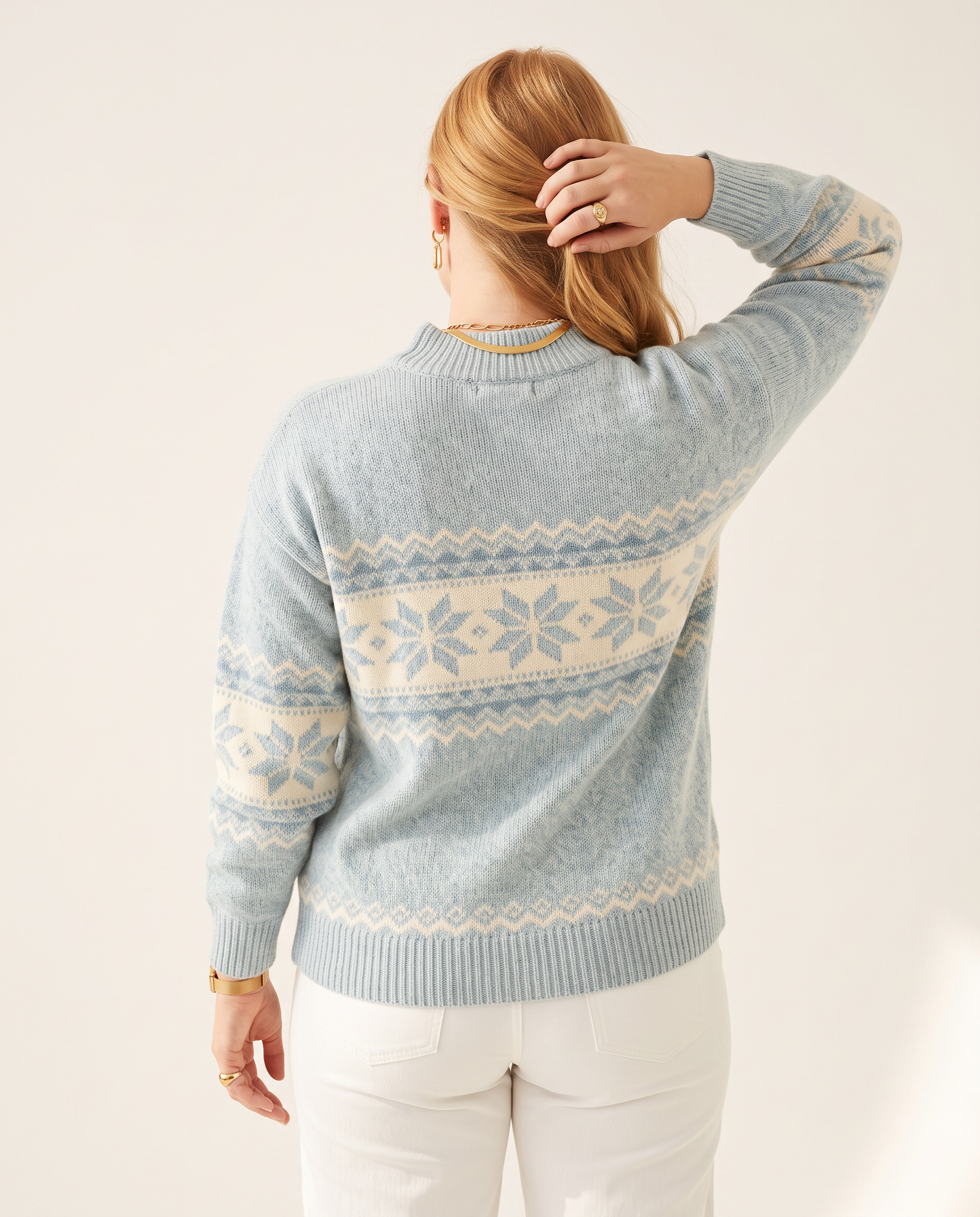Snowdrift Half-Neck Sweater — back view, on a soft off-white studio backdrop