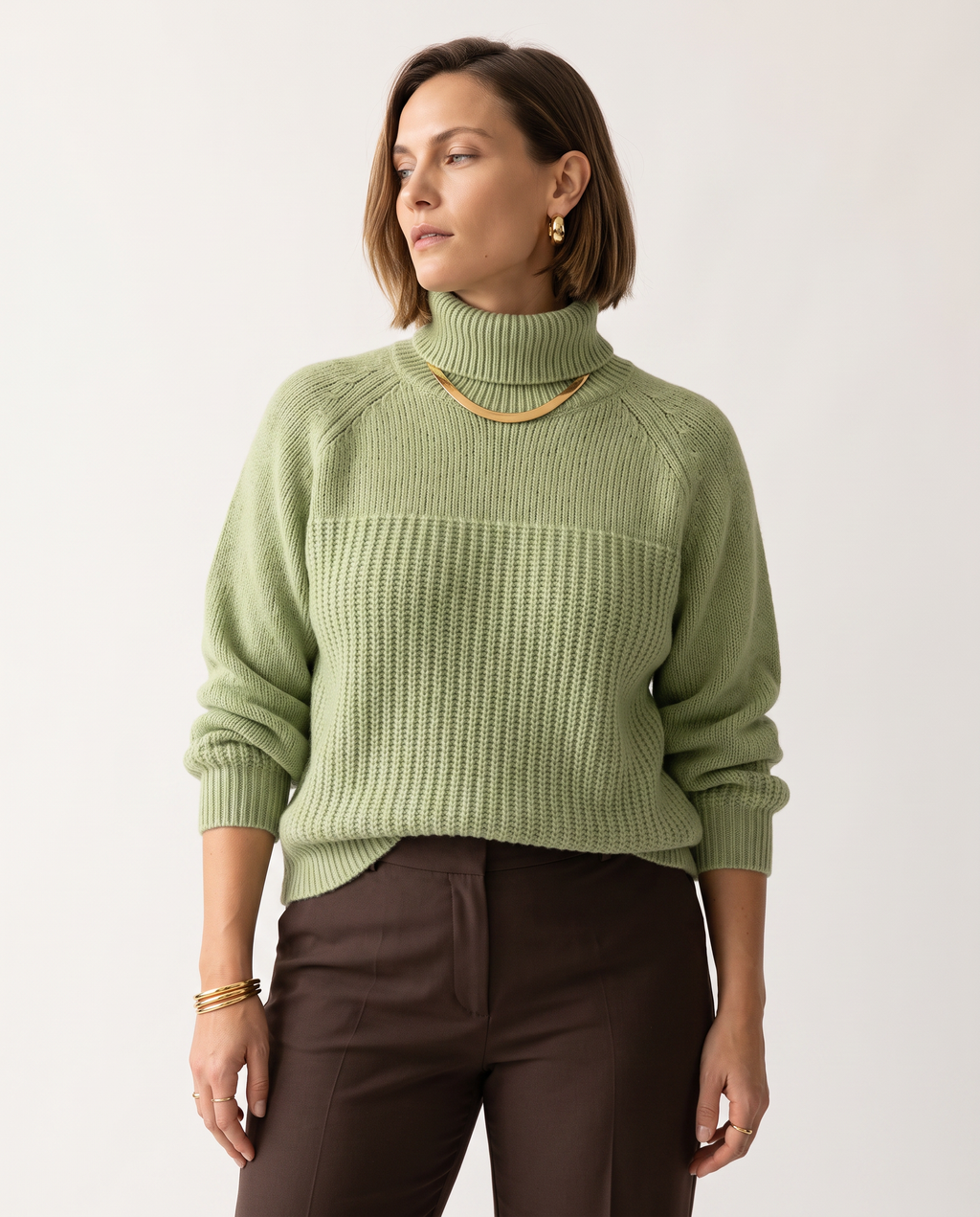 Raglan Collar Knit — three-quarter view, on a soft off-white studio backdrop