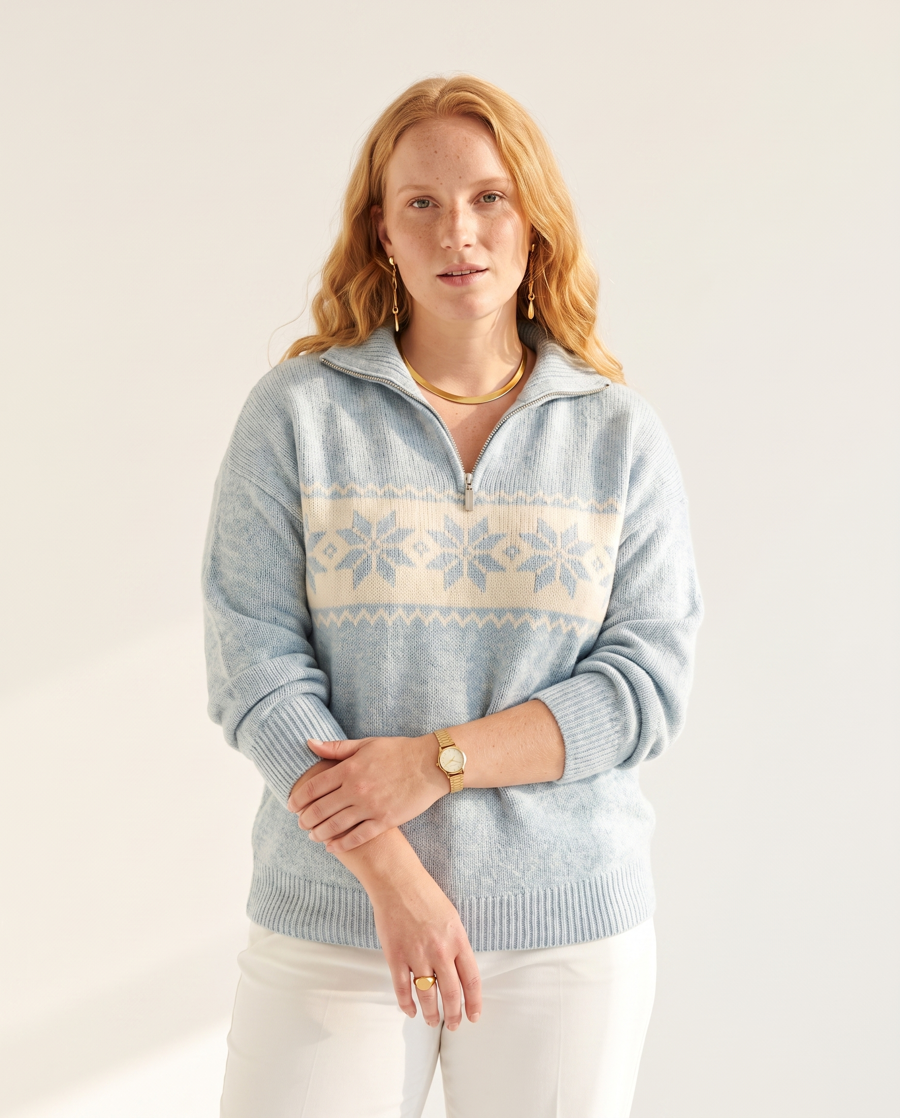 Snowdrift Half-Neck Sweater, on a soft off-white studio backdrop