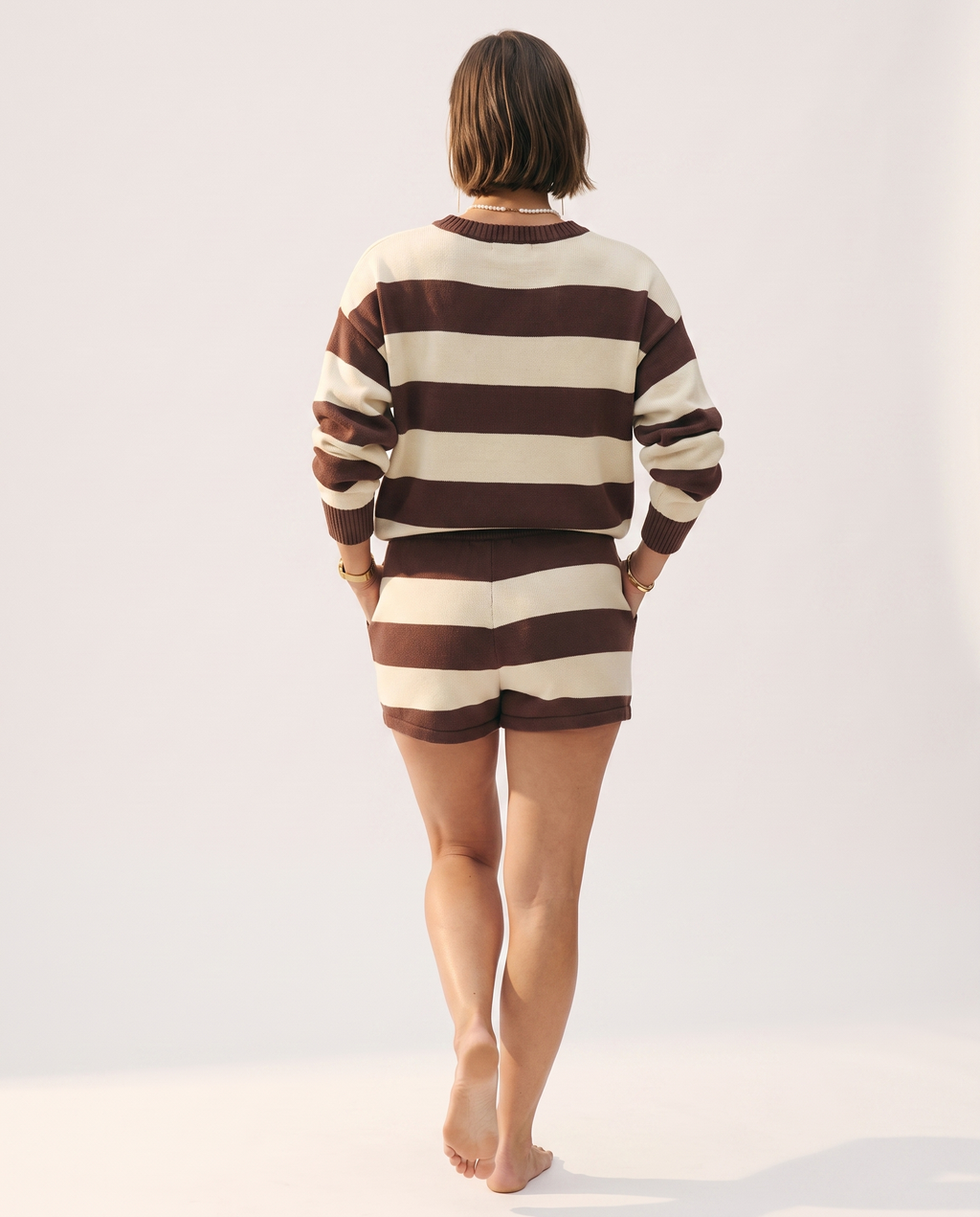 Stripe Knit Set — back view, on a soft off-white studio backdrop