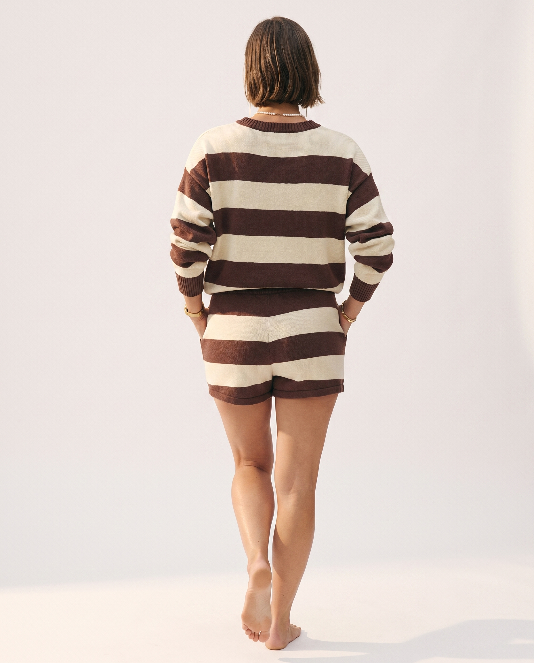 Stripe Knit Set — back view, on a soft off-white studio backdrop