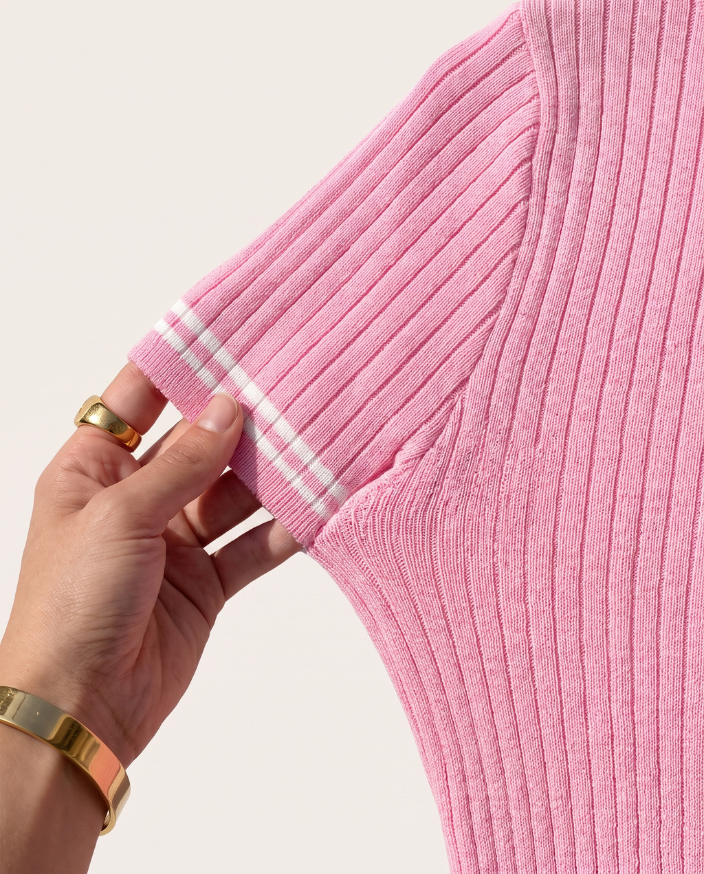 Rib Polo Mini Dress — knit detail, on a soft off-white studio backdrop
