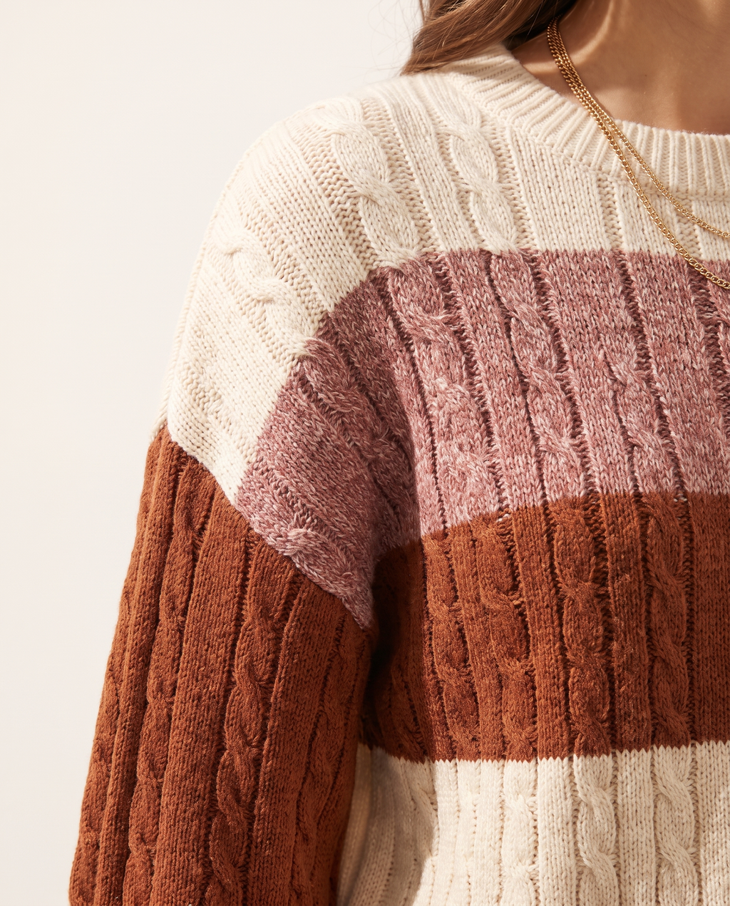 Rose Colourblock Sweater — knit detail, on a soft off-white studio backdrop
