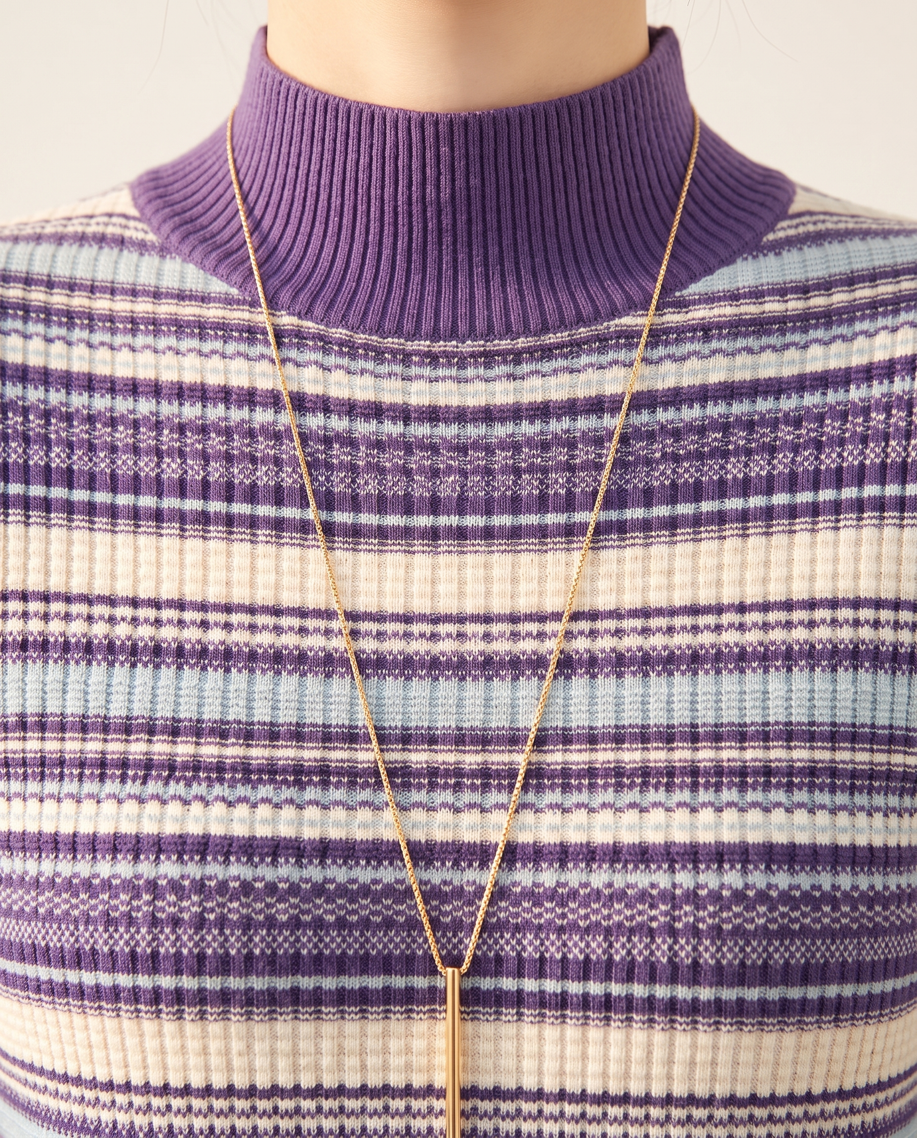 Rib Stripe Mock Neck — knit detail, on a soft off-white studio backdrop