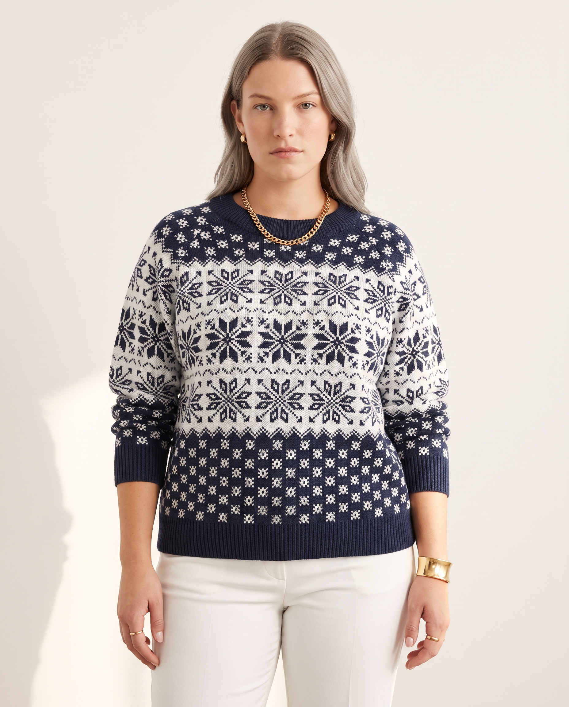 Knit & Loom Snowflake Sweater in Navy Blue