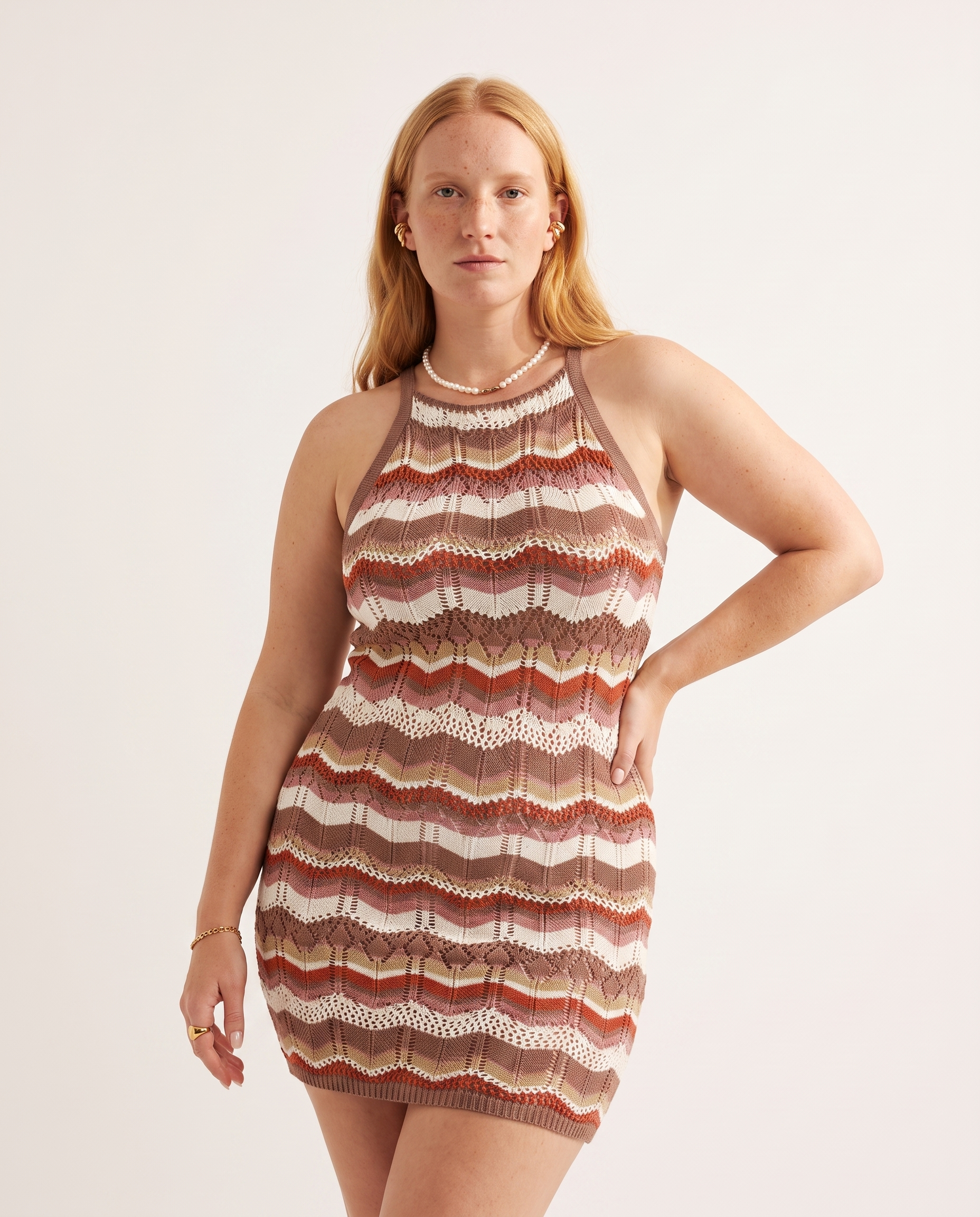 Knit & Loom Zigzag Halter Dress in Rose Gold