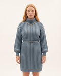 Knit & Loom Belted Rib Knit Dress in Blue