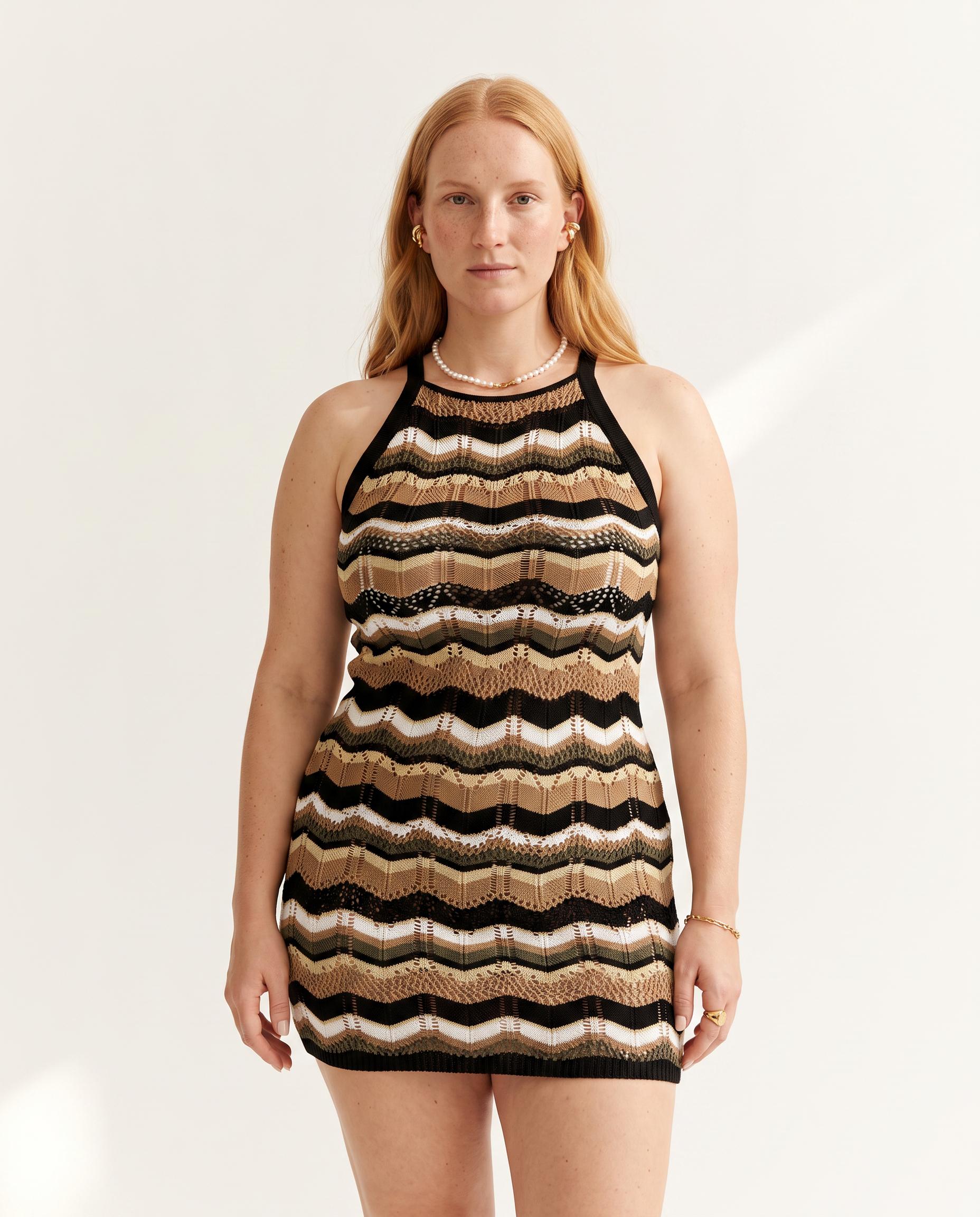 Knit & Loom Zigzag Halter Dress in Black