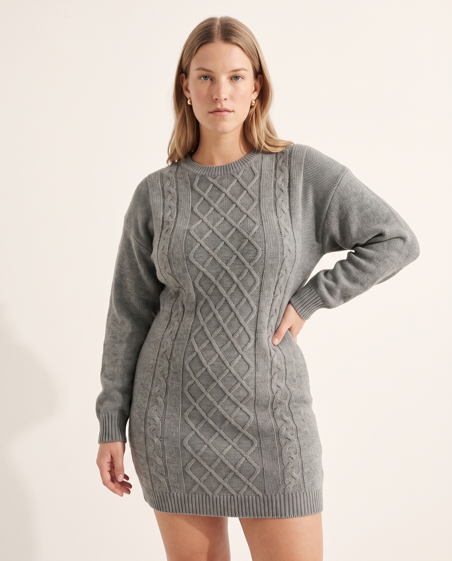 Knit & Loom Cable Knit Mini Dress in Grey