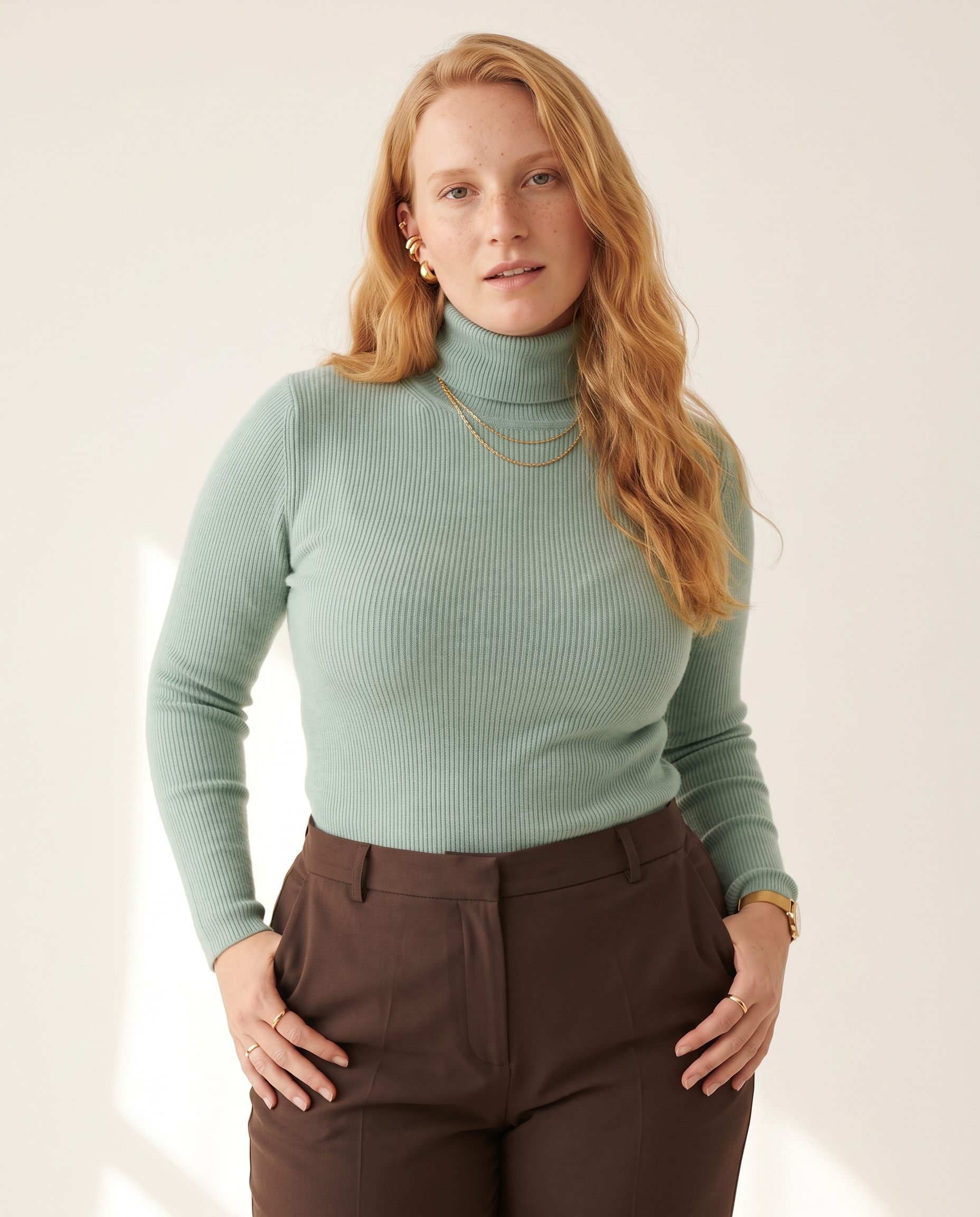 Knit & Loom Fine Rib Roll Neck in Mint Green