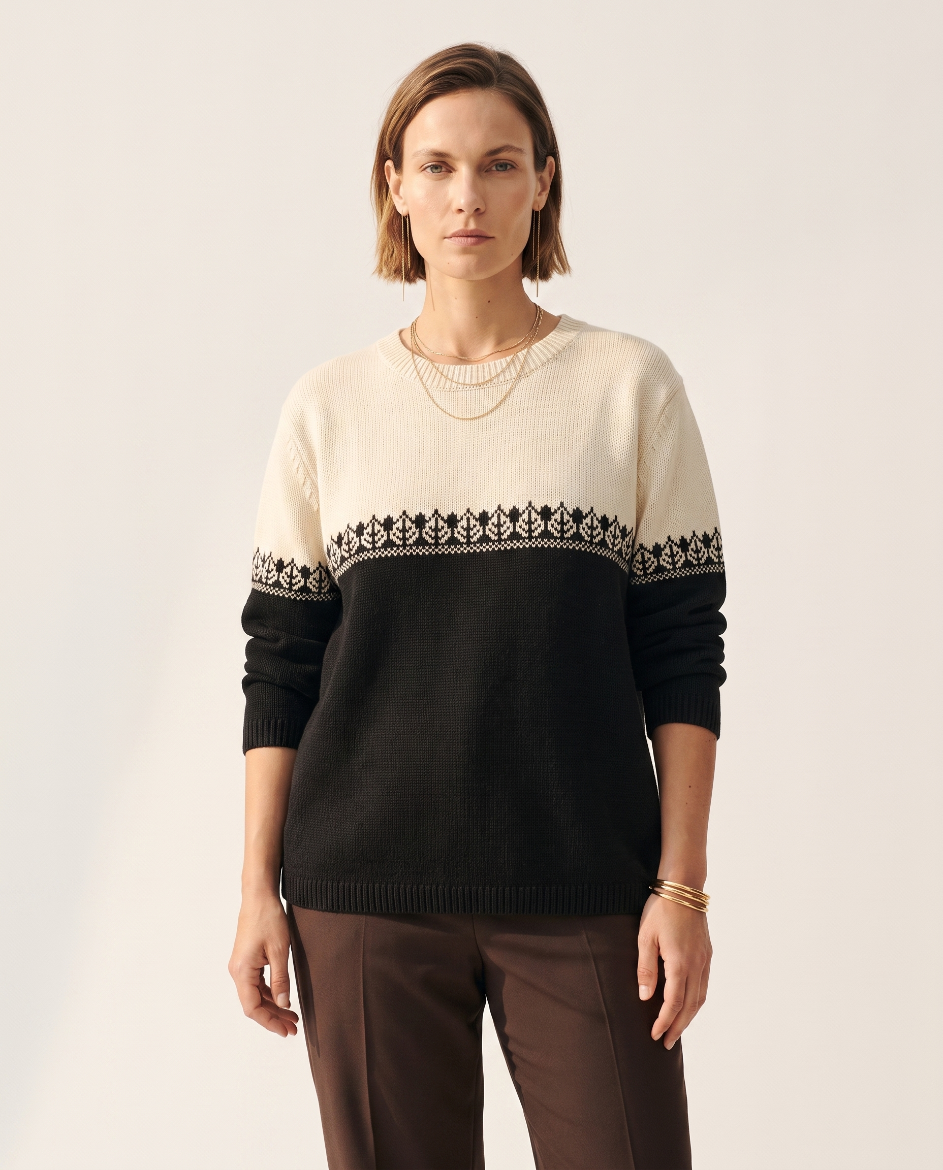 Knit & Loom Colourblock Nordic Sweater in Black