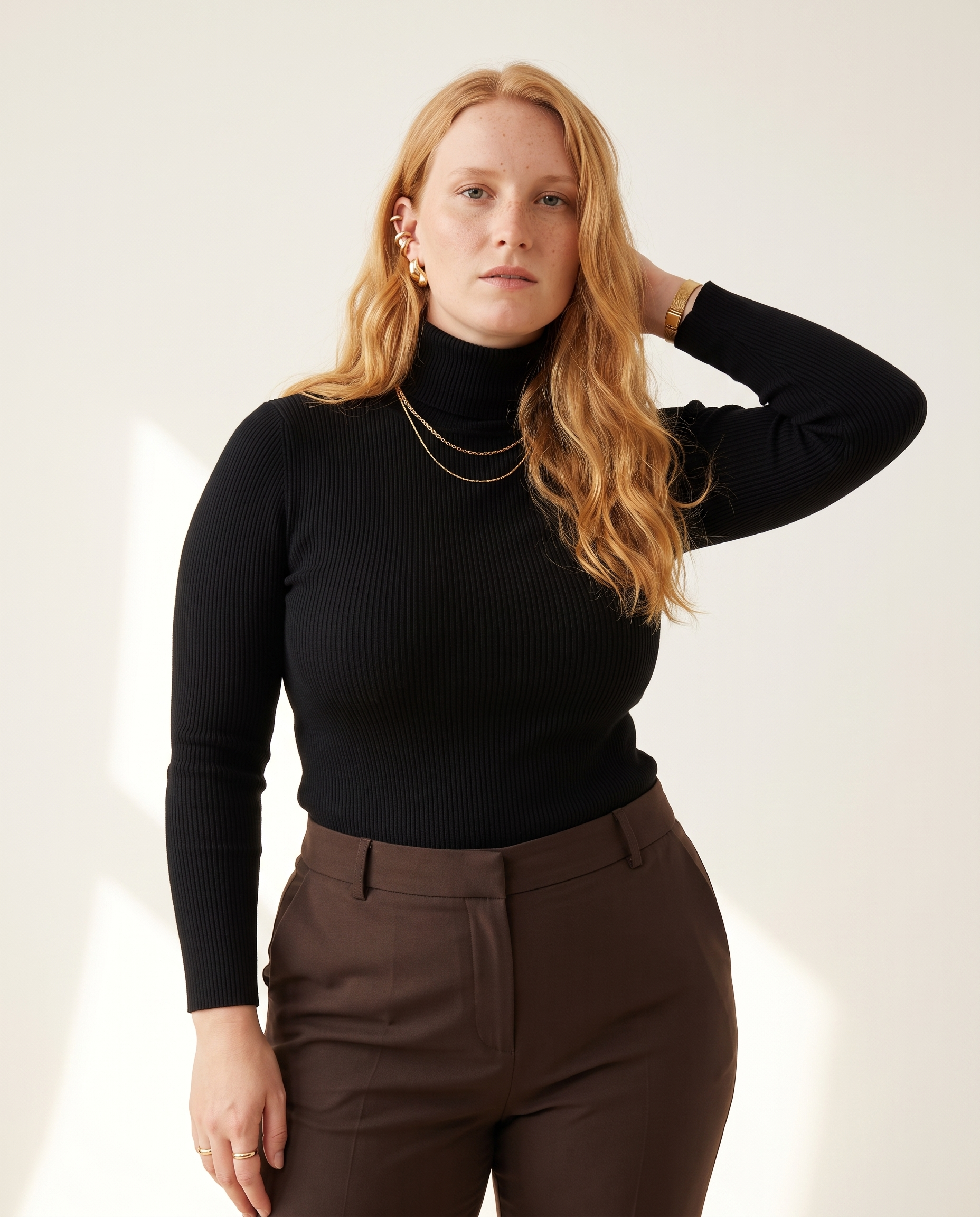 Knit & Loom Fine Rib Roll Neck in Black