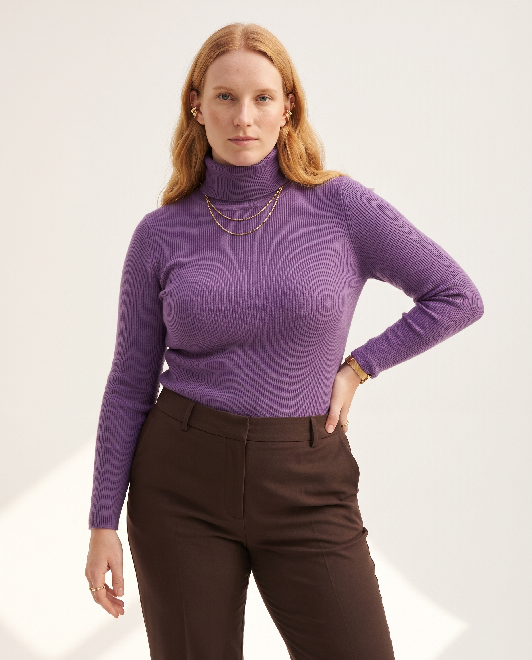 Knit & Loom Fine Rib Roll Neck in Purple