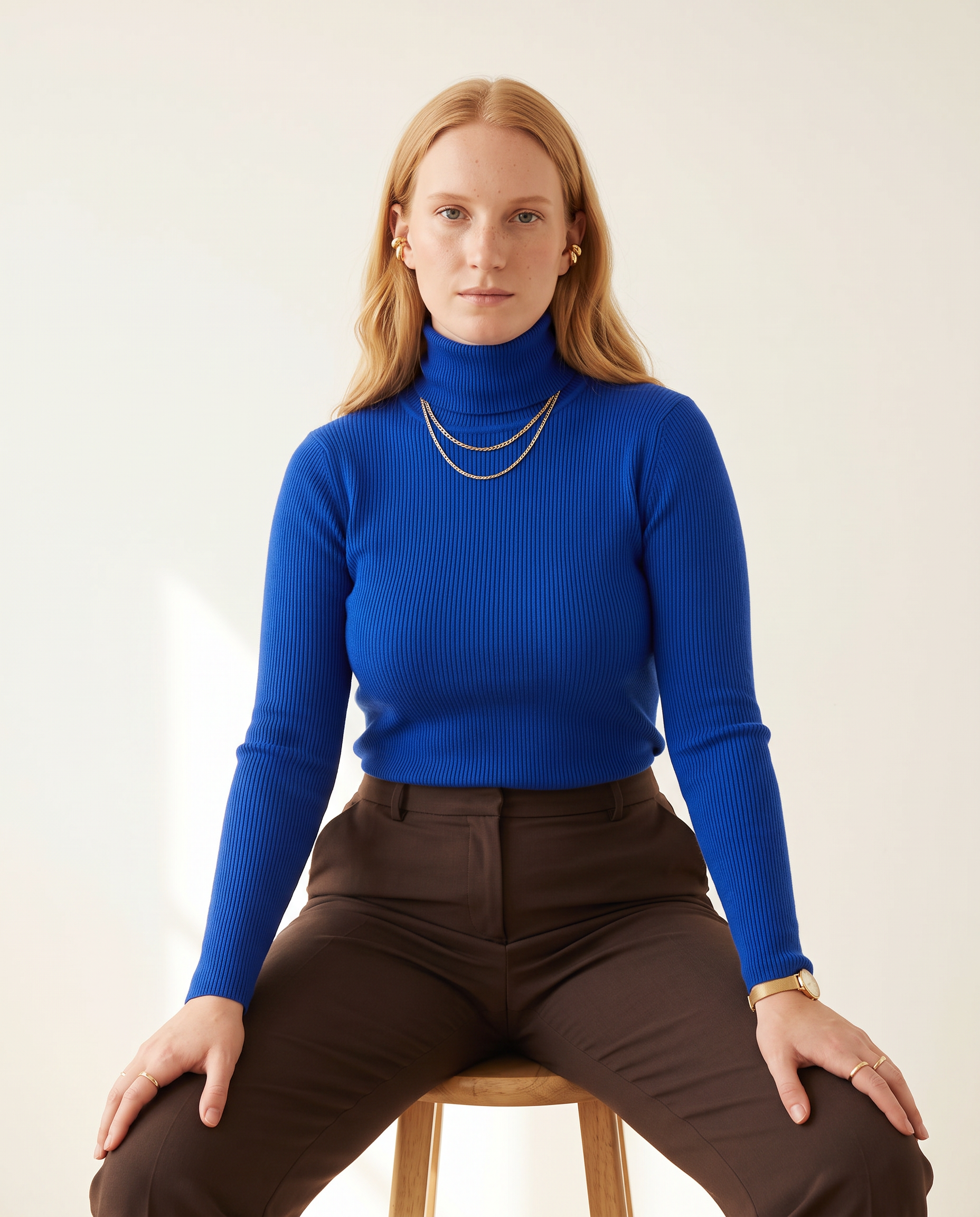 Knit & Loom Fine Rib Roll Neck in Klein Blue