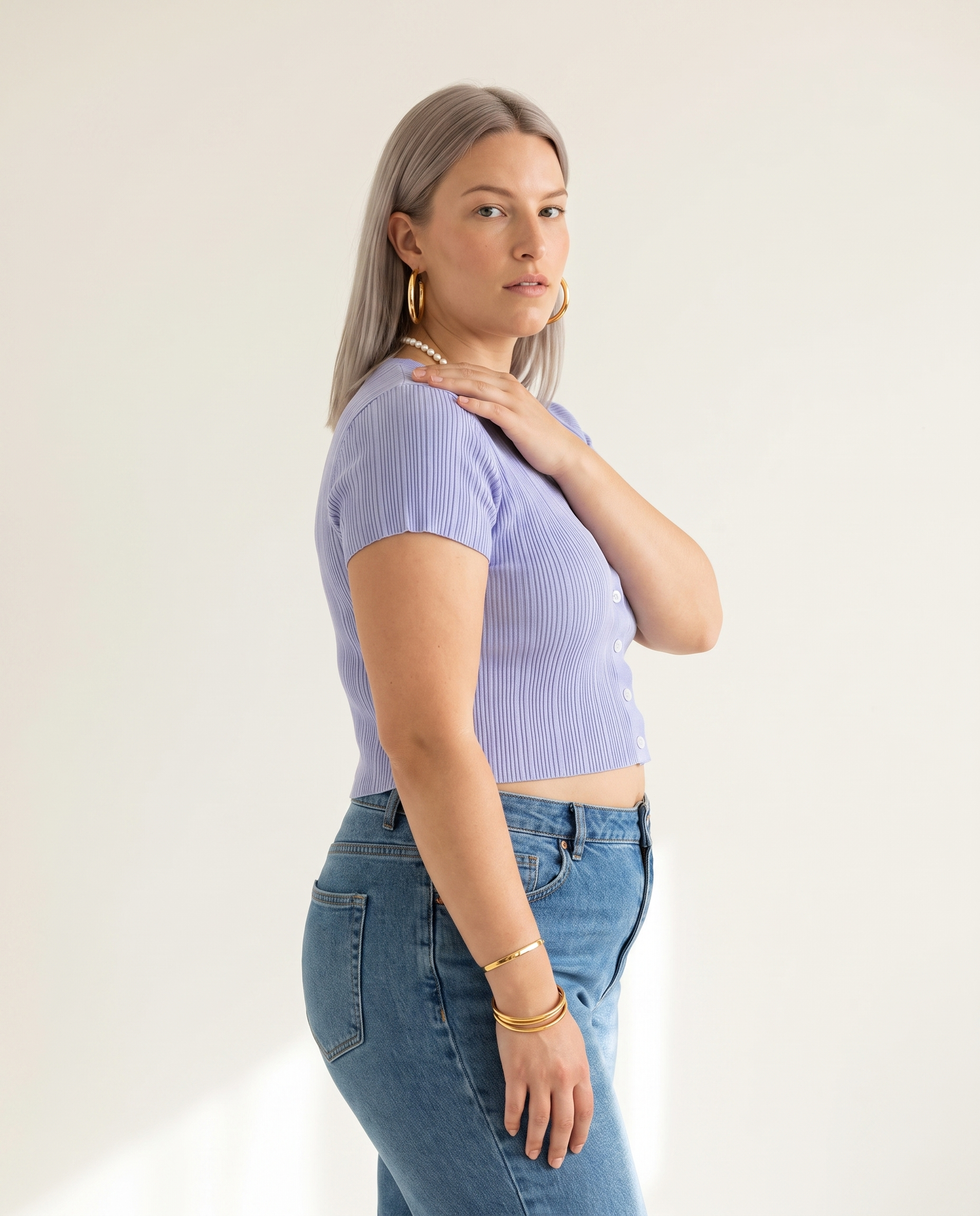 Knit & Loom Ribbed Button Top in Purple