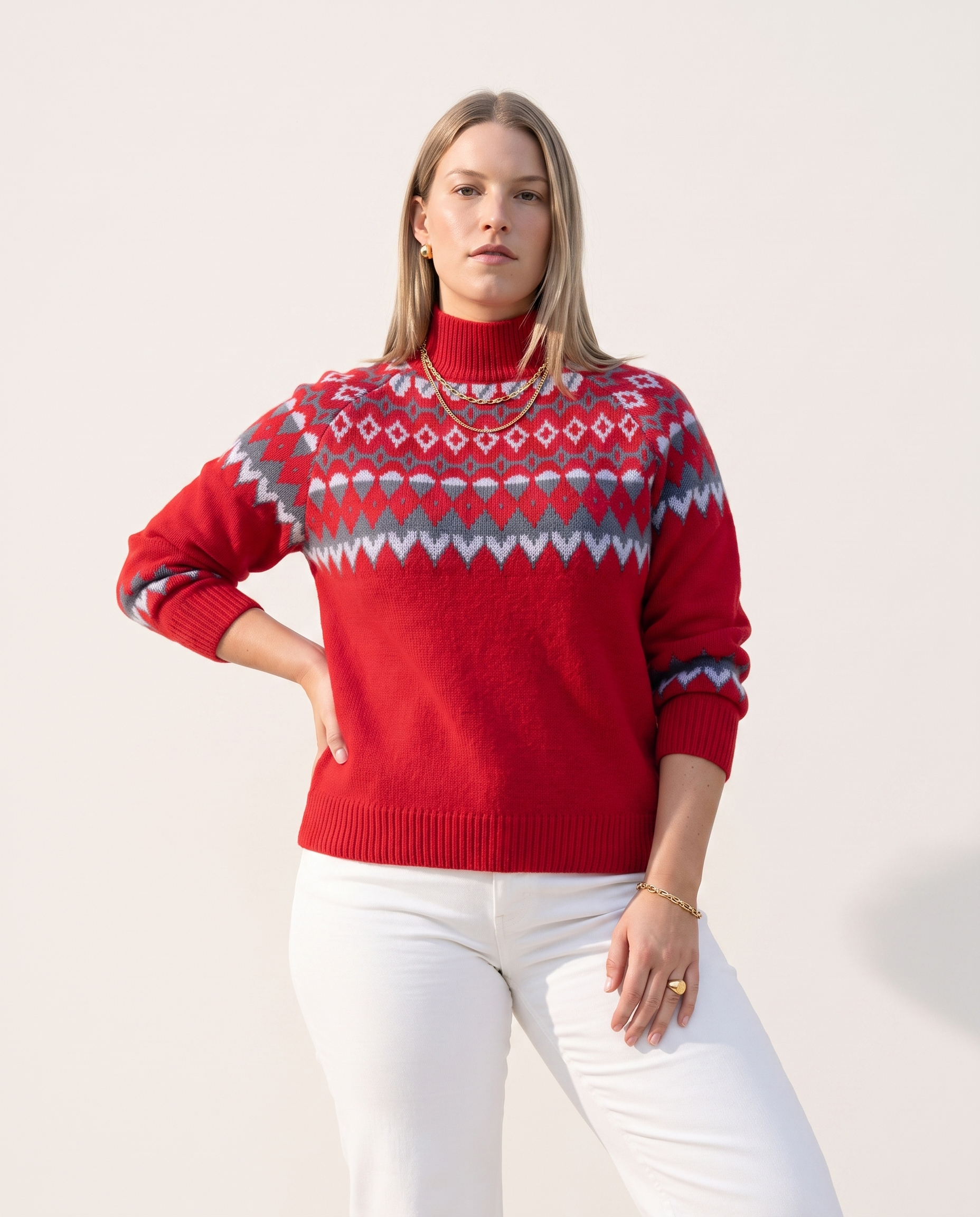 Knit & Loom Nordic Diamond Sweater in Red