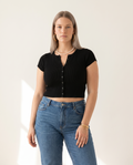 Knit & Loom Ribbed Button Top in Black