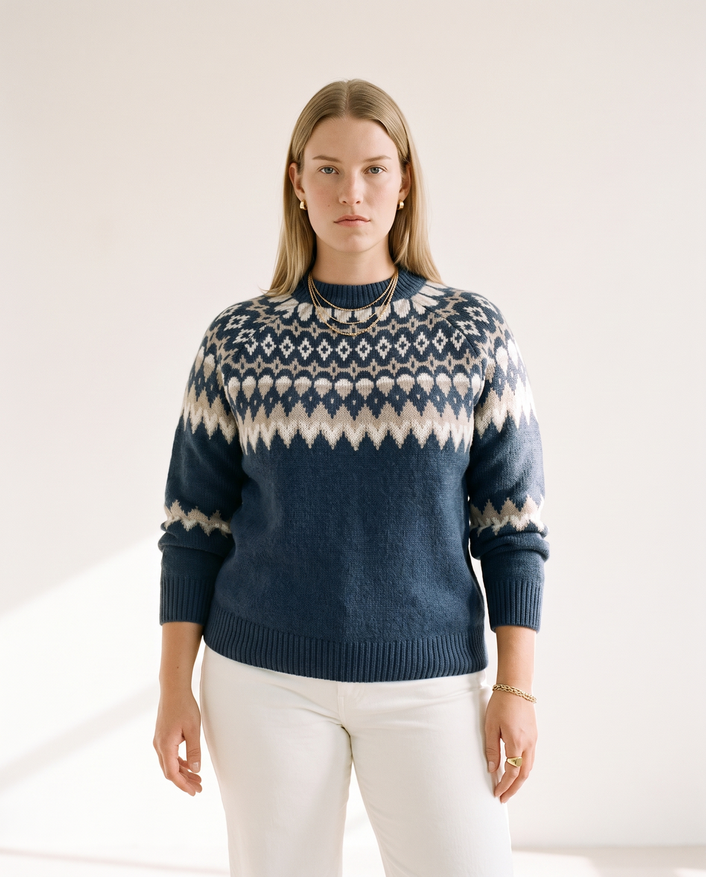 Knit & Loom Nordic Diamond Sweater in Dark Blue