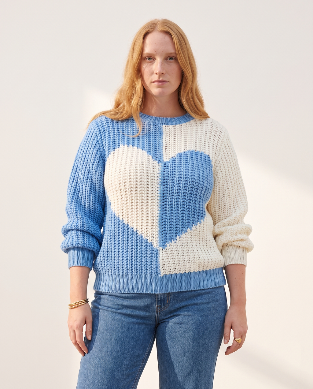 Knit & Loom Heart Colourblock Sweater in Blue