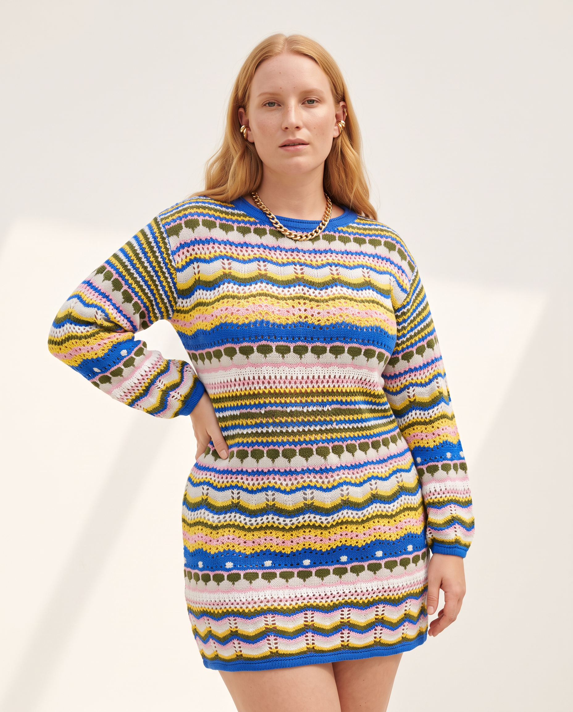 Knit & Loom Rainbow Crochet Dress in Blue