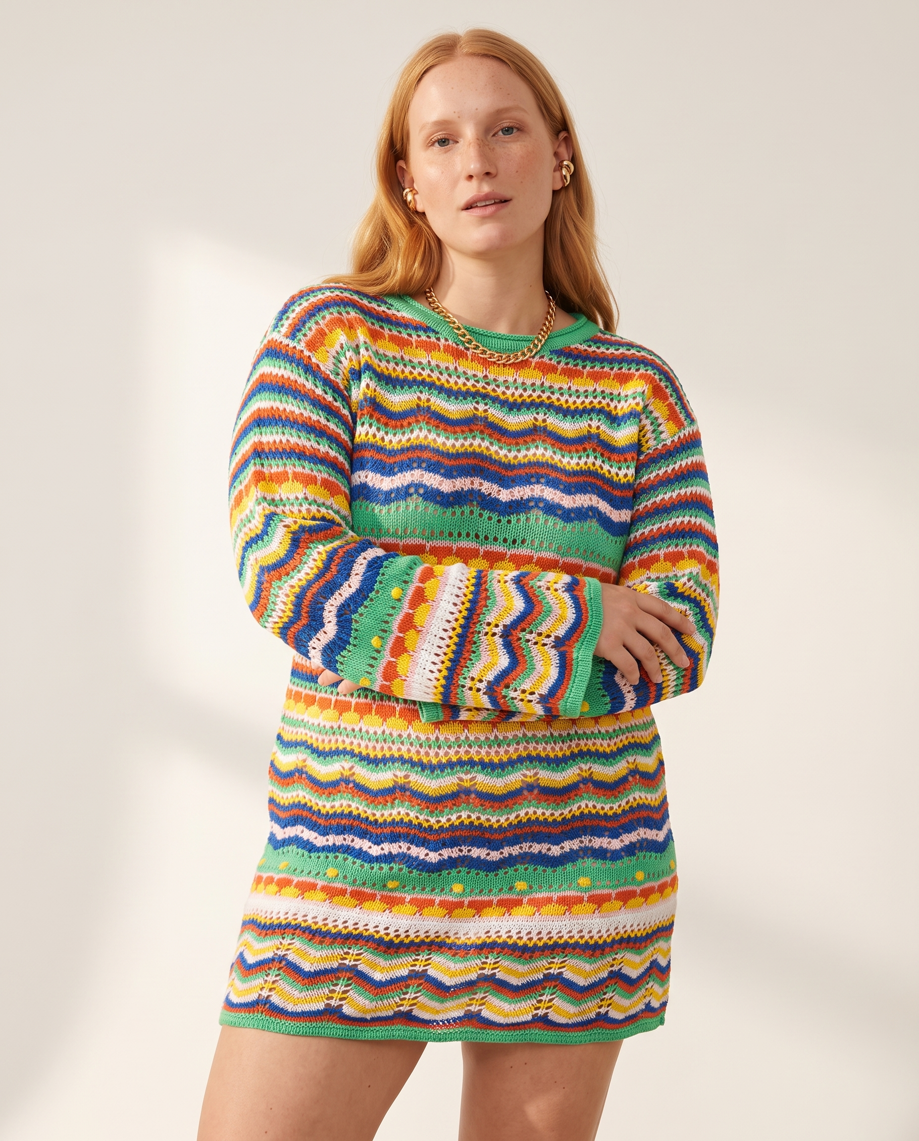 Knit & Loom Rainbow Crochet Dress in Green