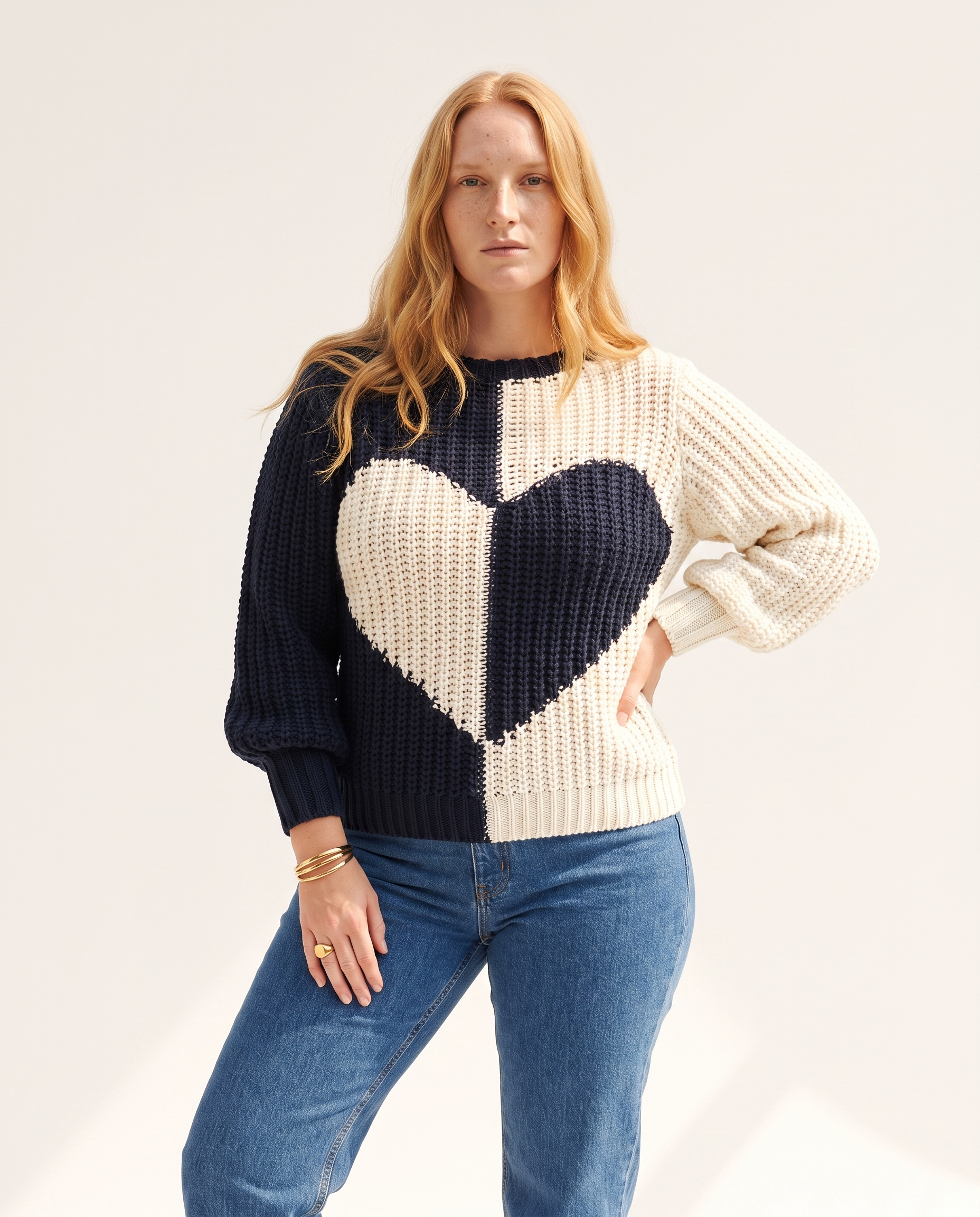 Knit & Loom Heart Colourblock Sweater in Navy Blue