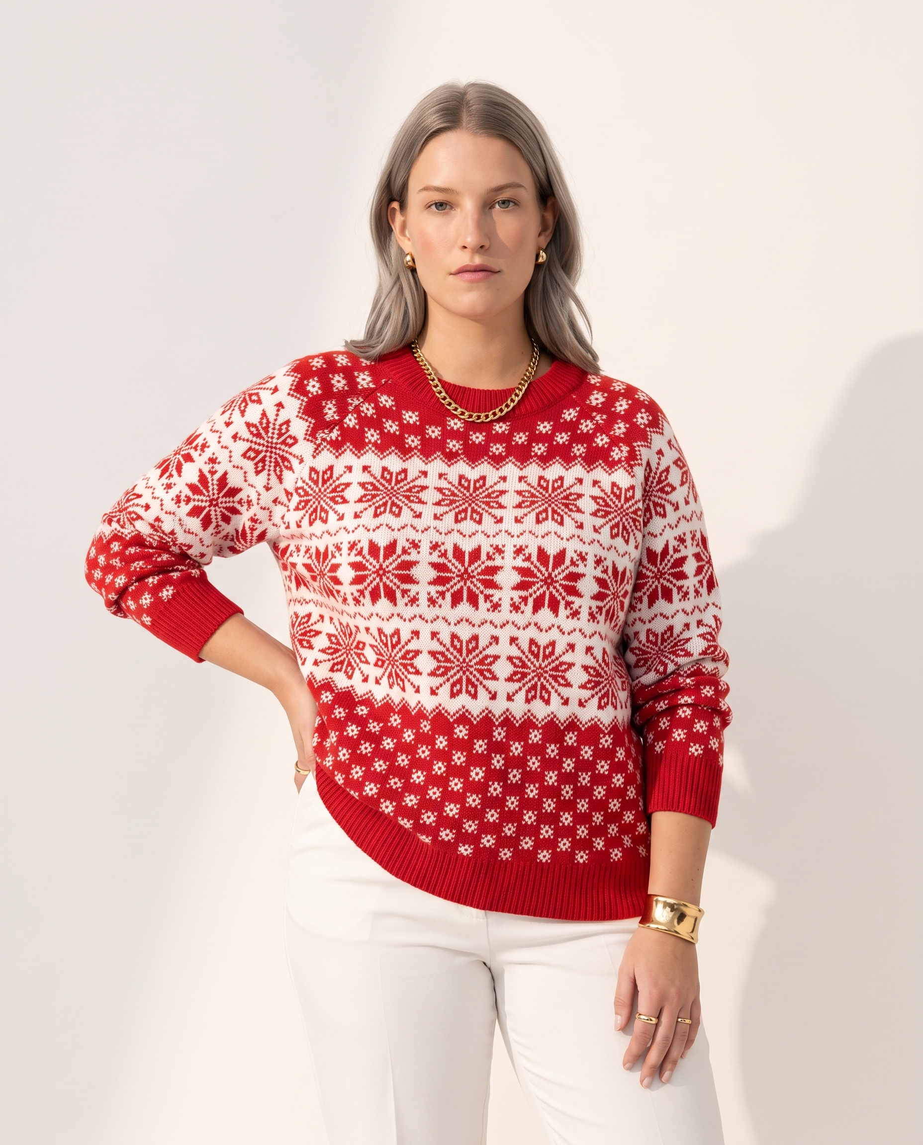 Knit & Loom Snowflake Sweater in Red