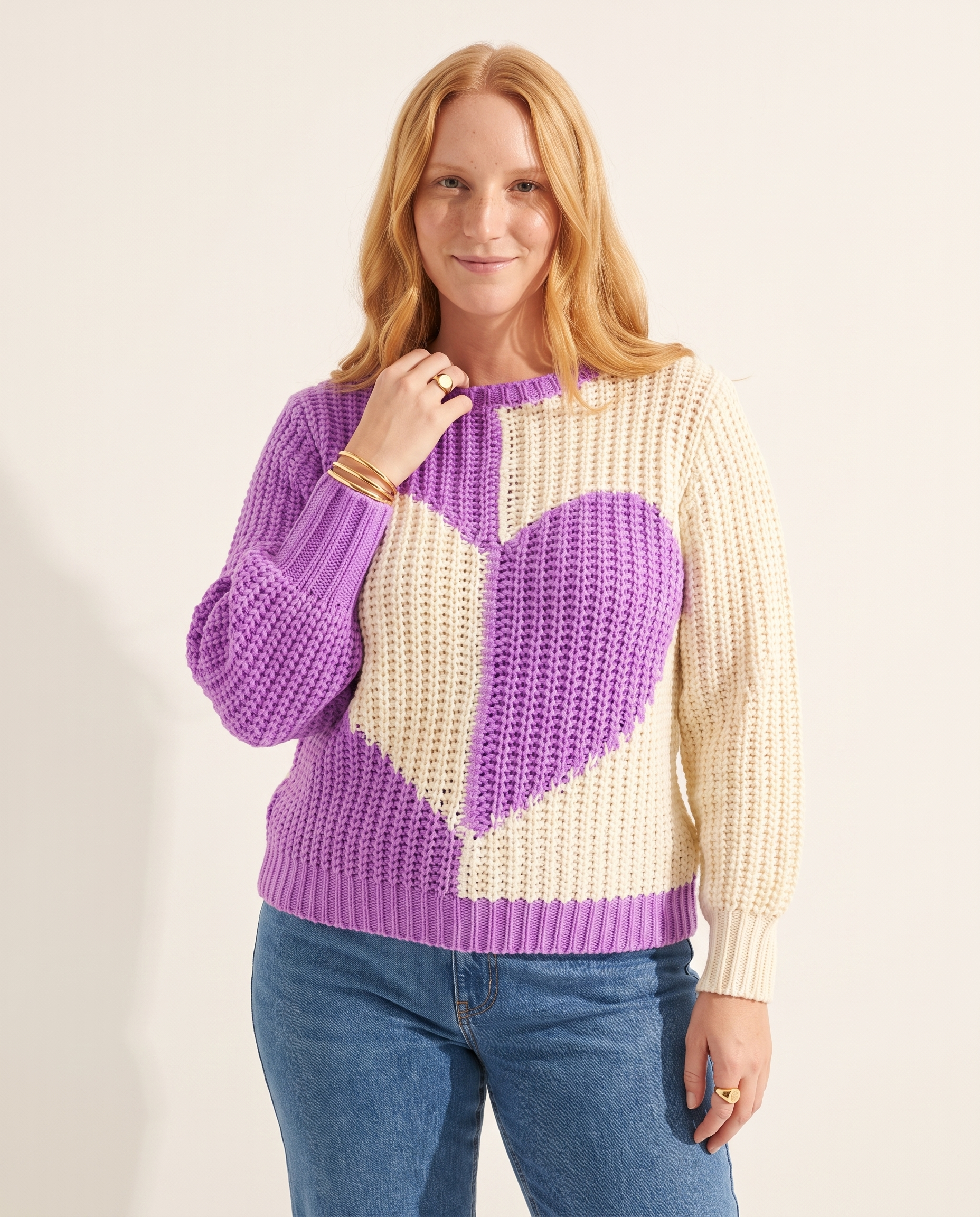 Knit & Loom Heart Colourblock Sweater in Purple