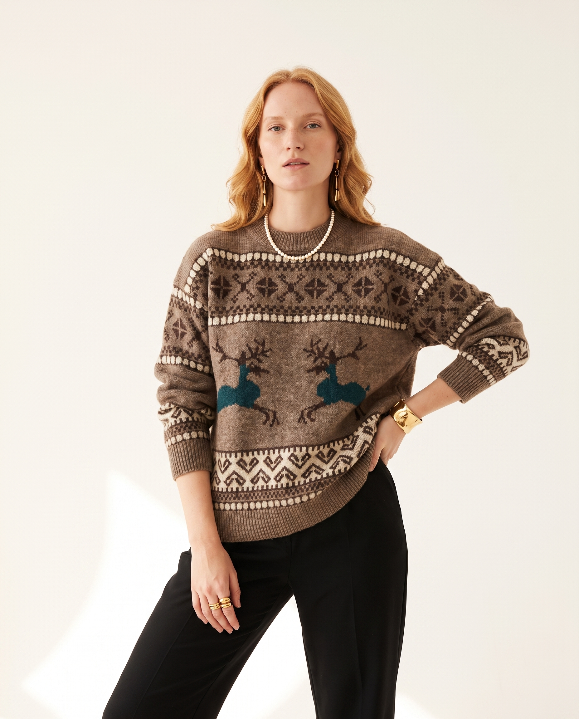 Knit & Loom Layered Collar Knit in Khaki