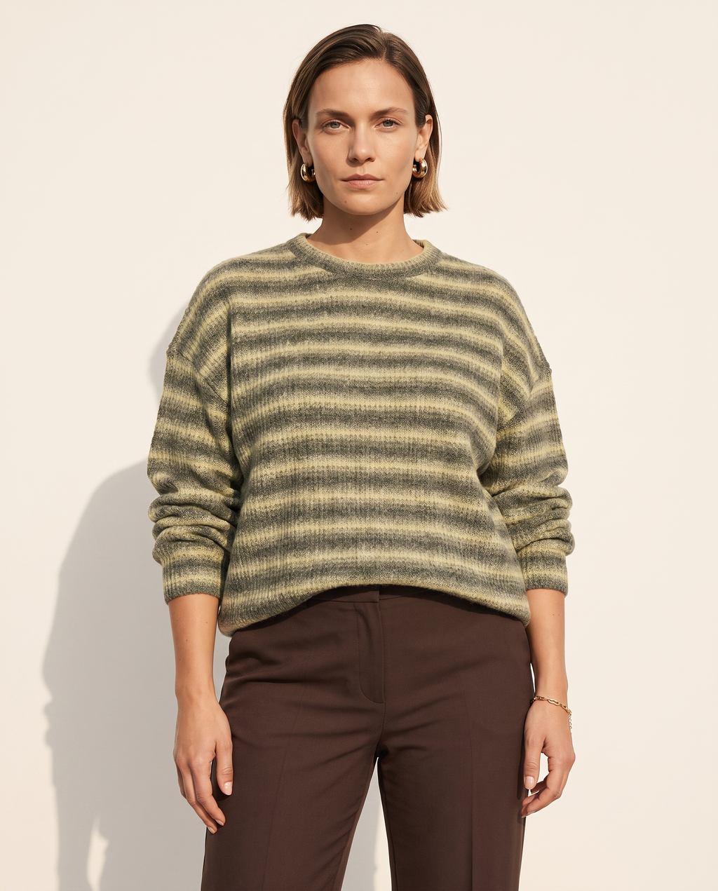 Knit & Loom Soft Stripe Crewneck in Green