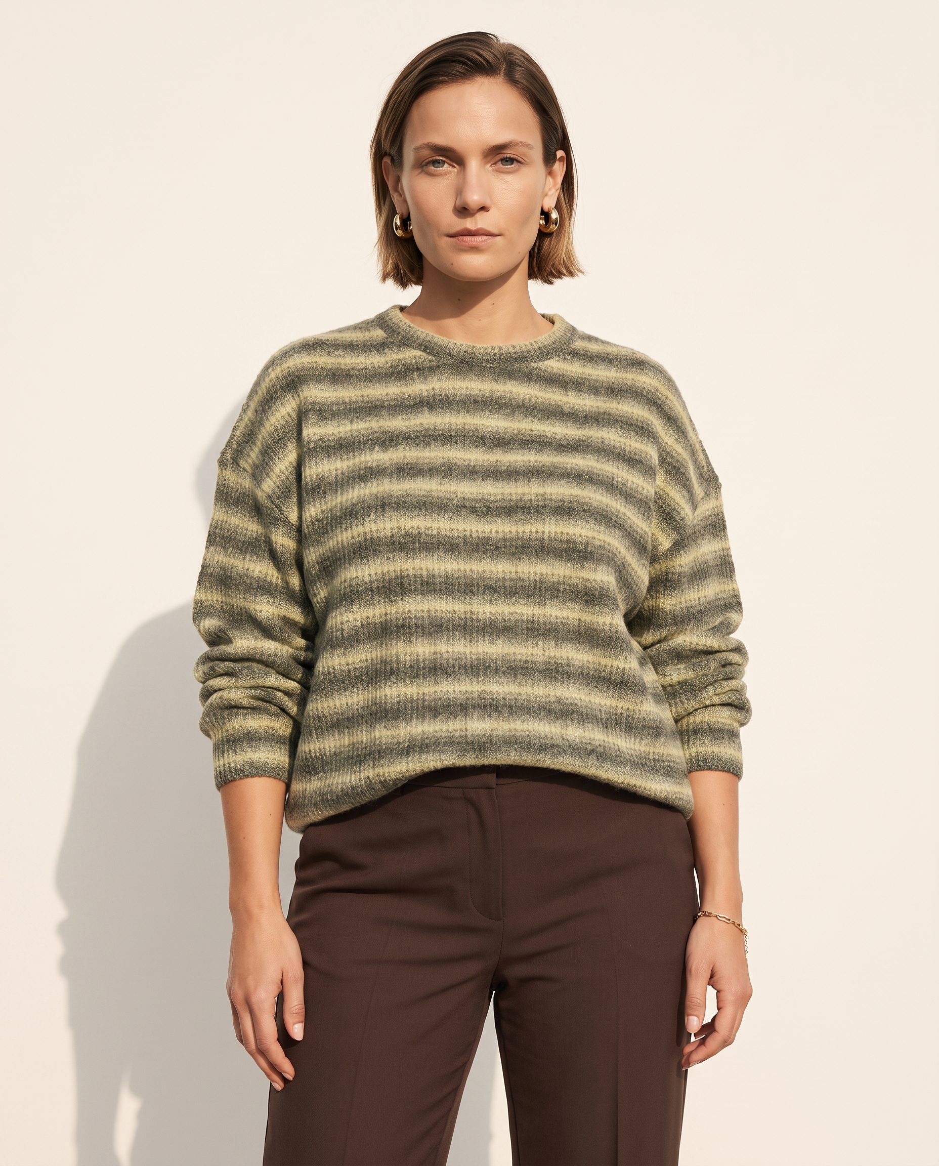 Knit & Loom Soft Stripe Crewneck in Green