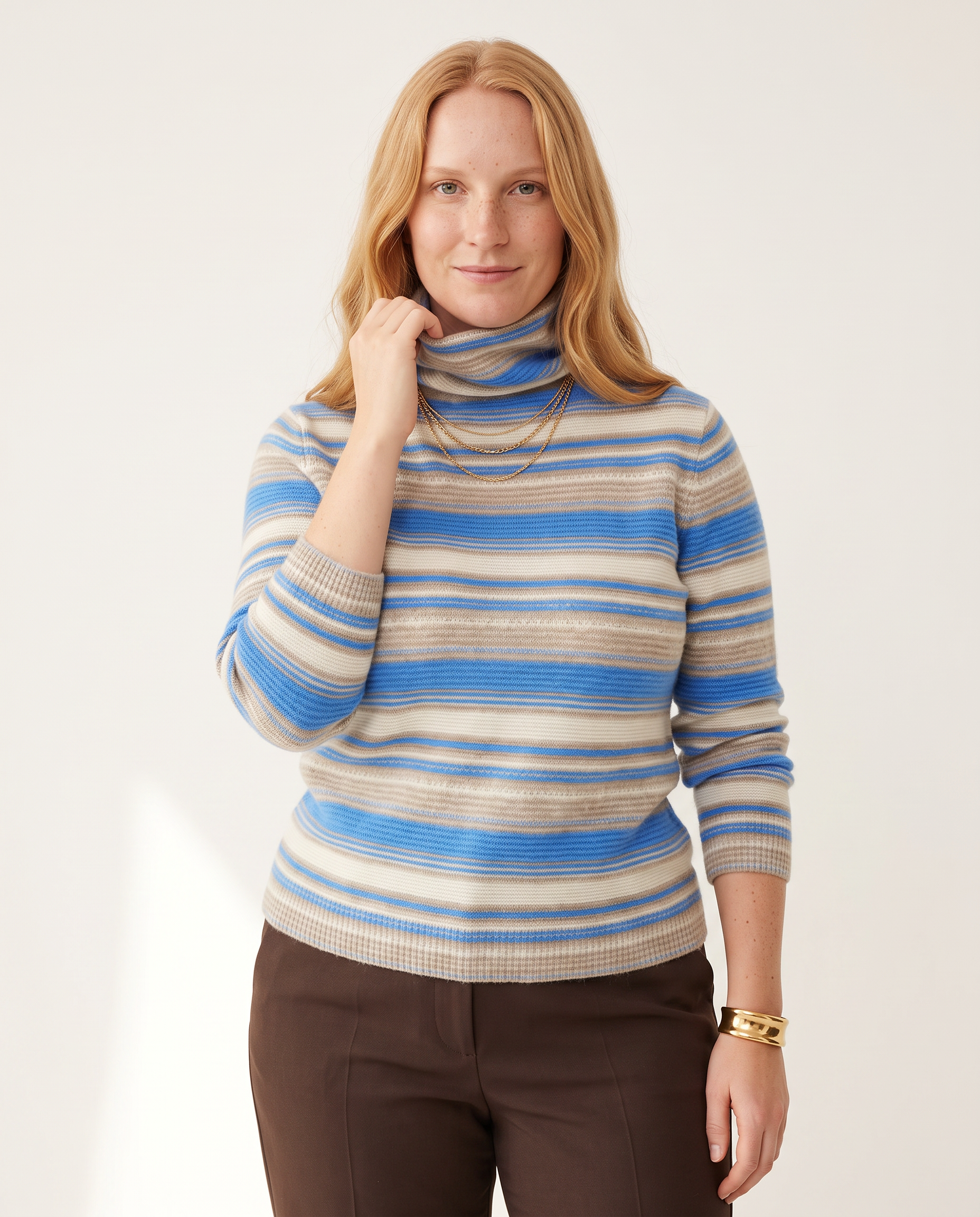 Knit & Loom Stripe Roll Neck in Blue