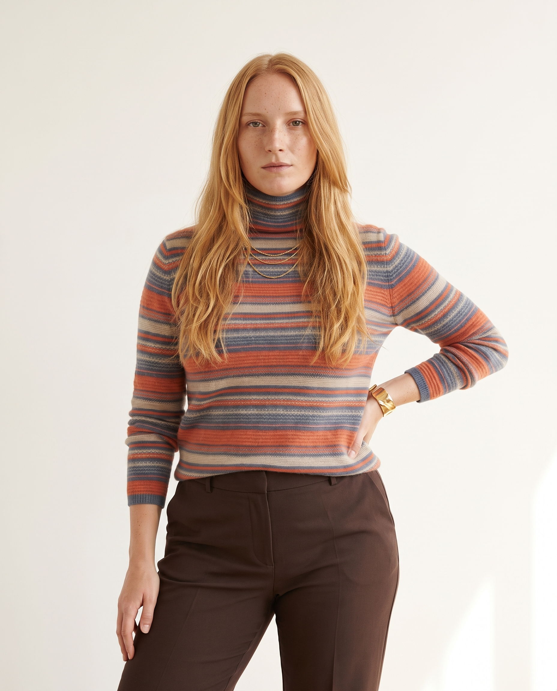 Knit & Loom Stripe Roll Neck in Amber Stripe