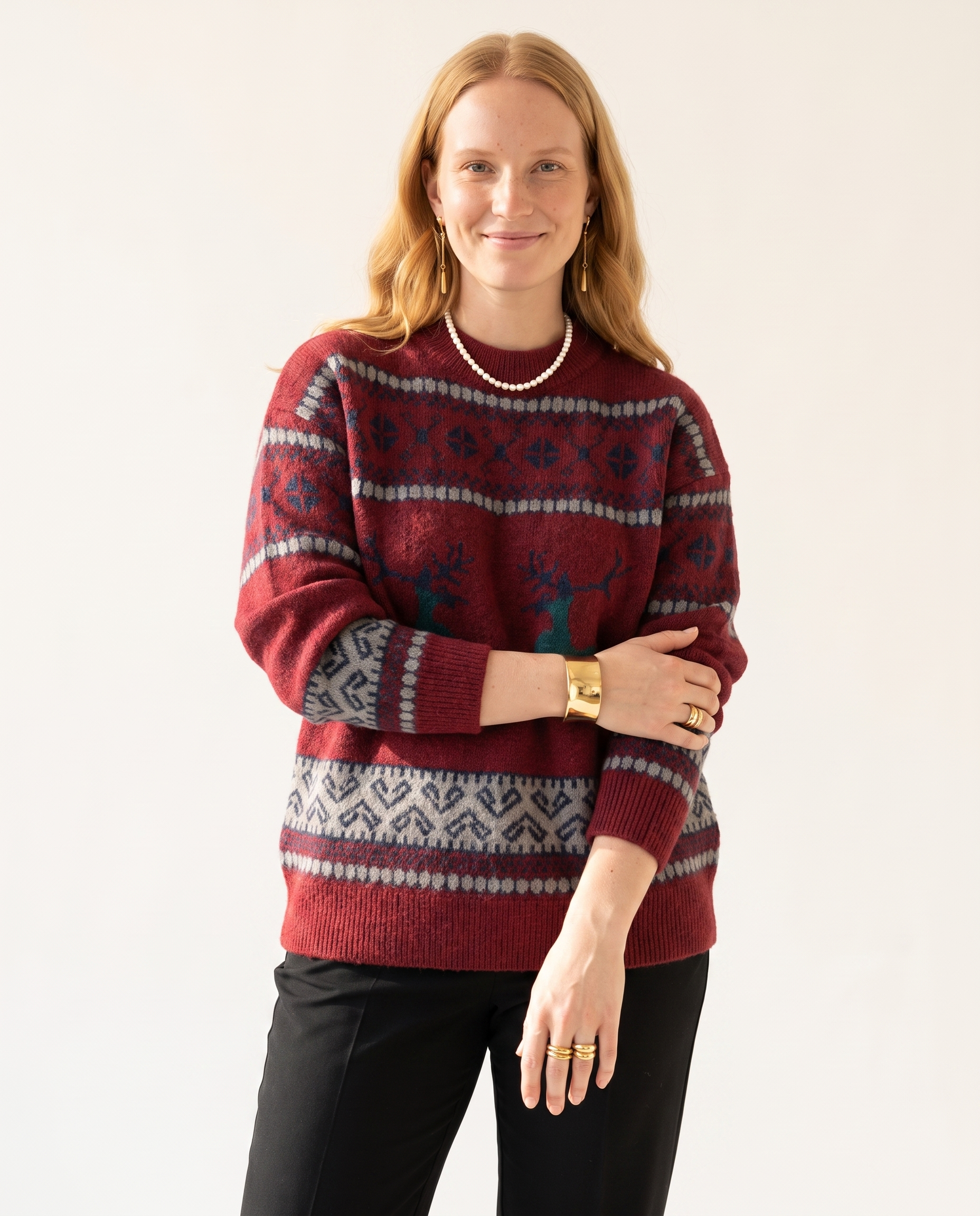 Knit & Loom Layered Collar Knit in Wine Red