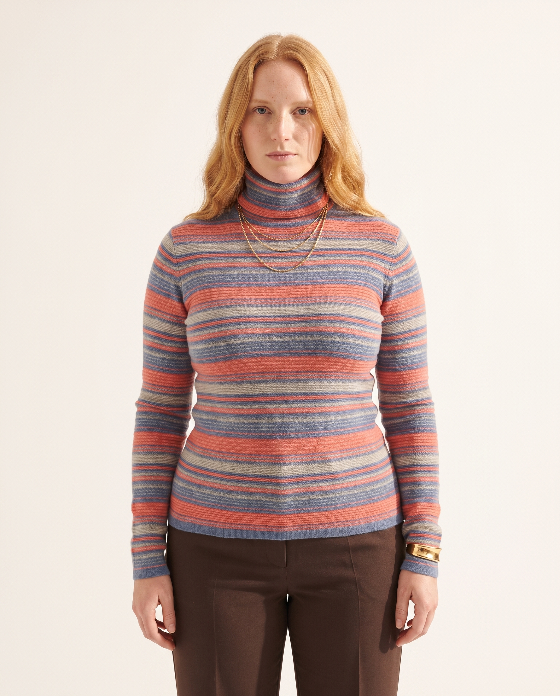 Knit & Loom Stripe Roll Neck in Coral Stripe