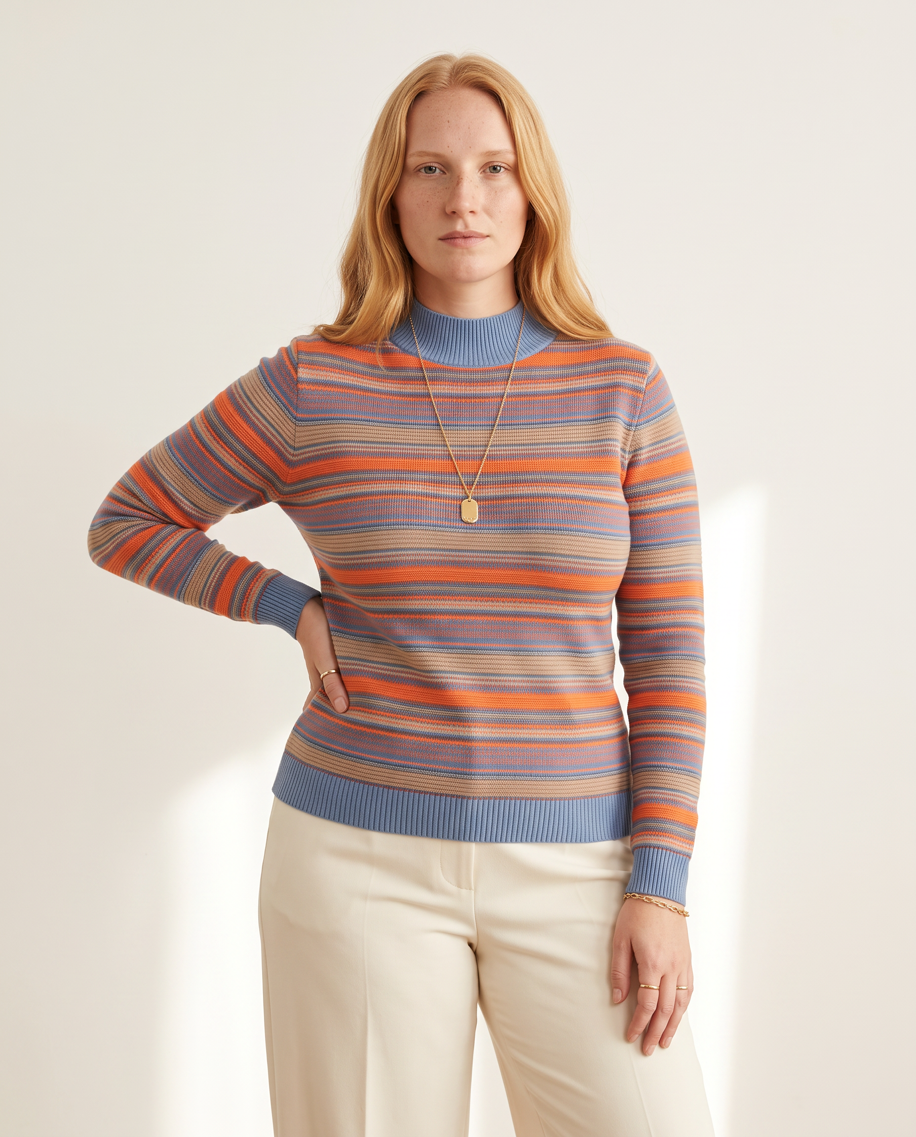 Knit & Loom Rib Stripe Mock Neck in Orange
