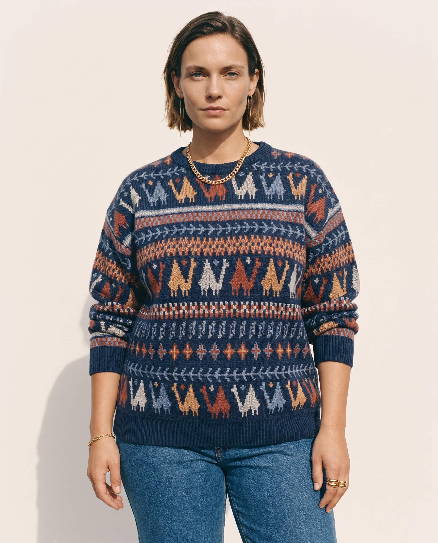 Knit & Loom Folk Pattern Sweater in Blue