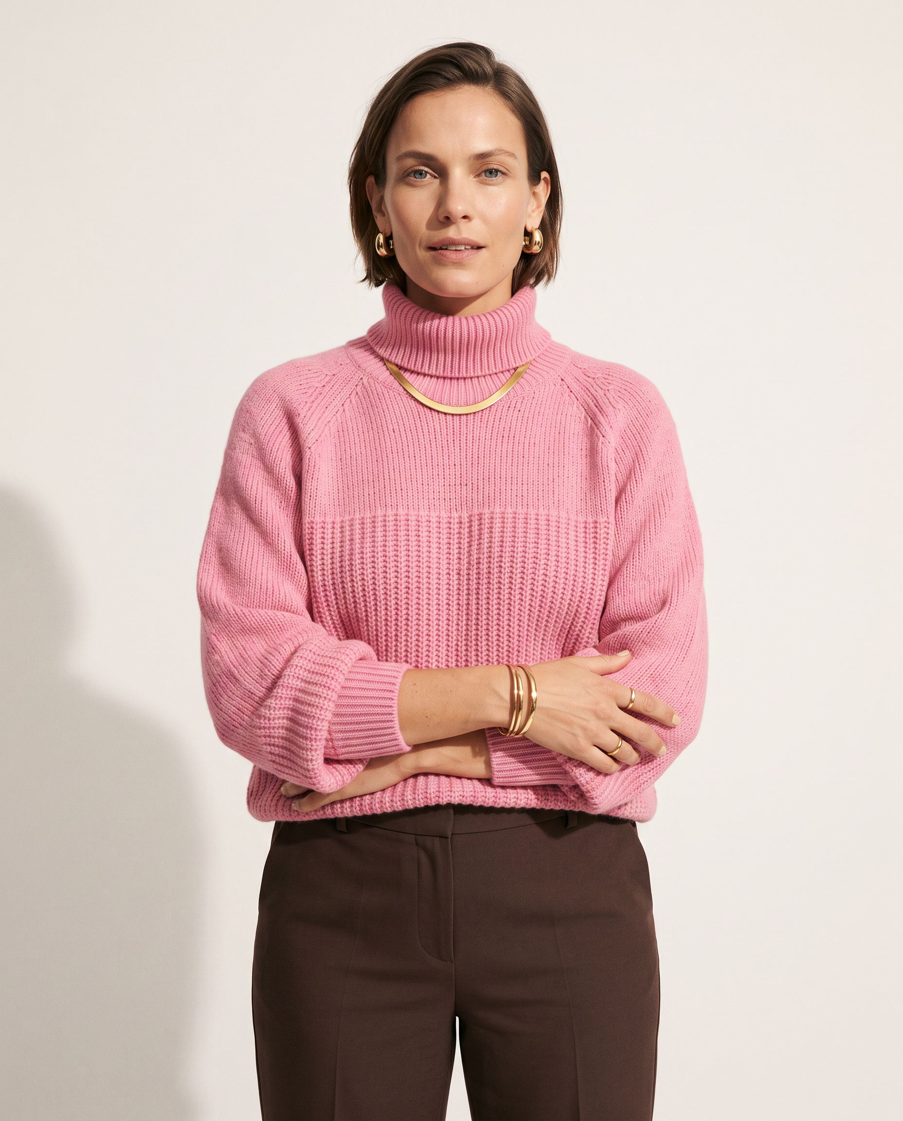 Knit & Loom Raglan Collar Knit in Pink