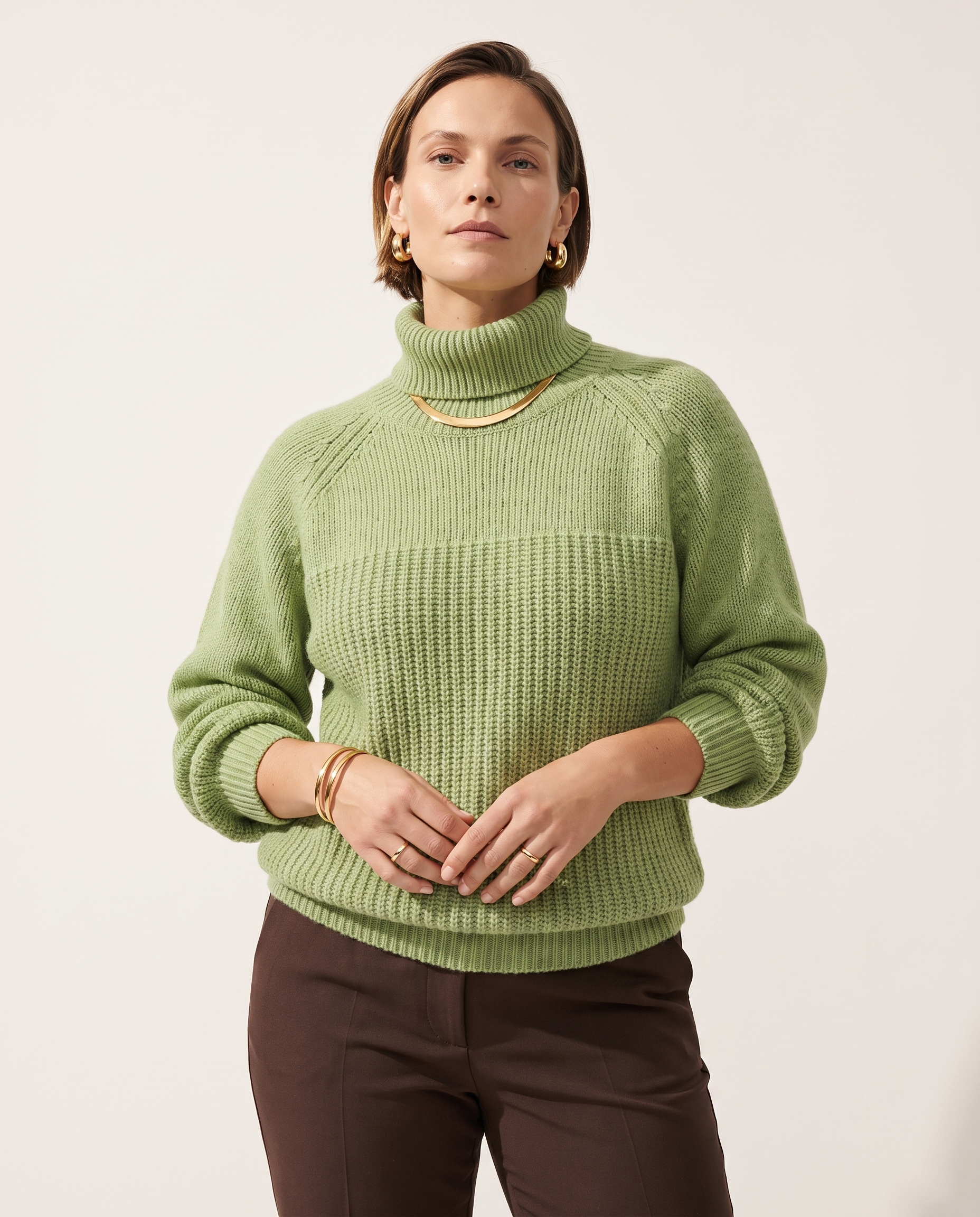 Knit & Loom Raglan Collar Knit in Grass Green