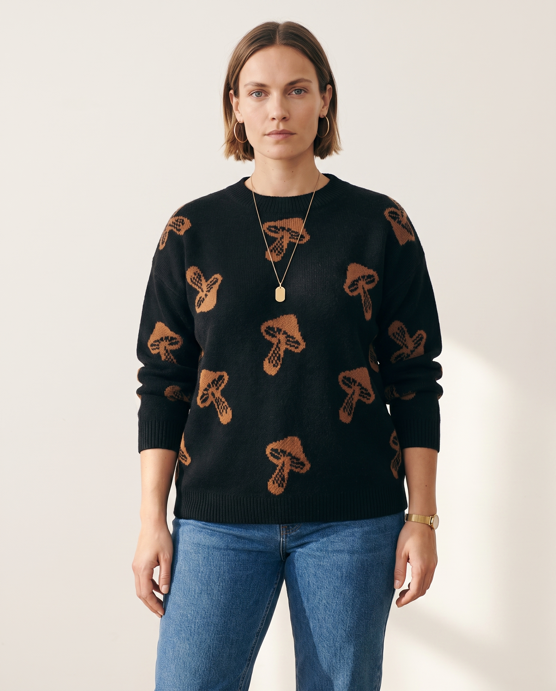 Knit & Loom Jacquard Pullover in Black