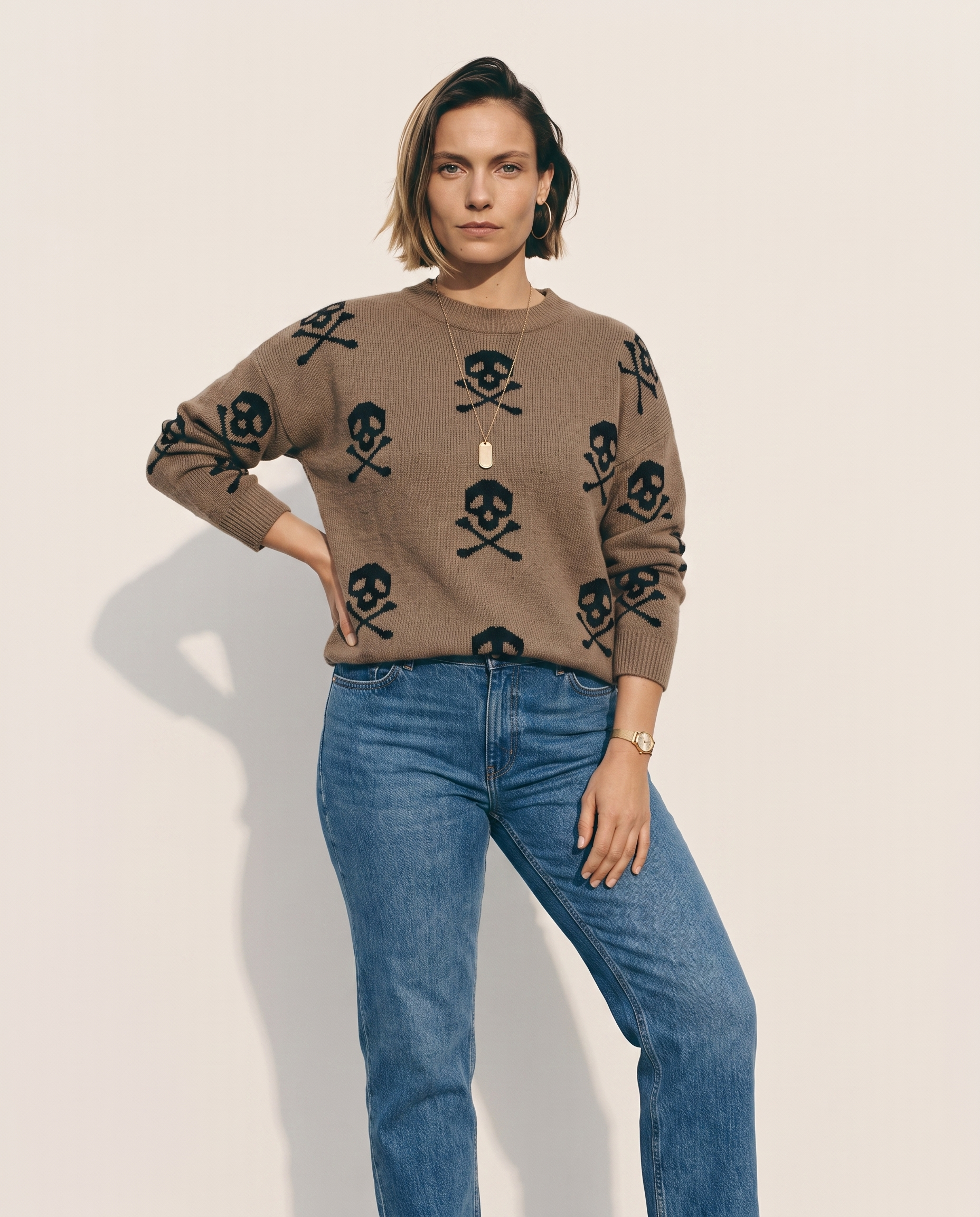 Knit & Loom Jacquard Pullover in Brown